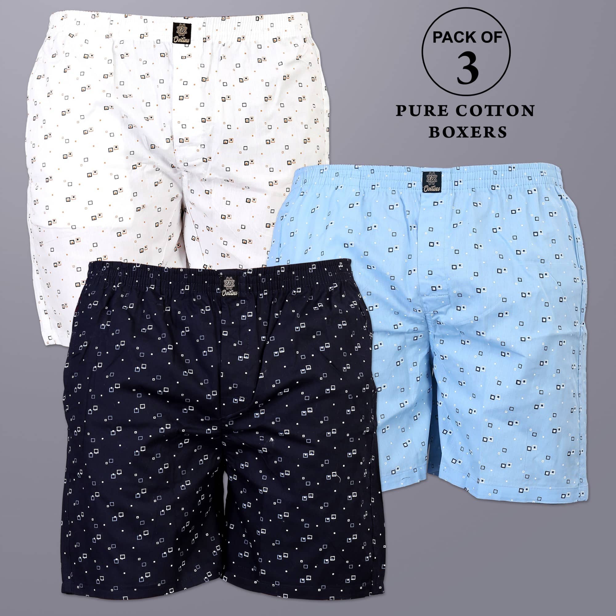 octa apparel Pack of 3 Cotton Boxers For Men's ( Multicolor )