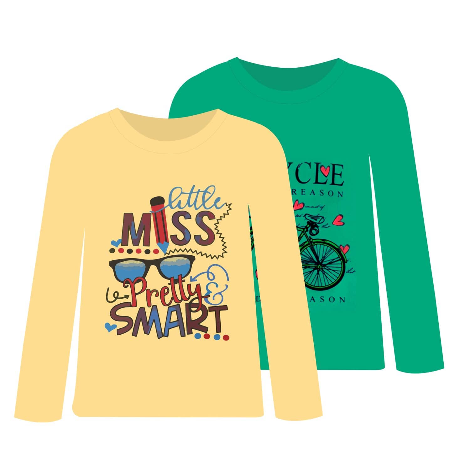 COOLTEES4U Pack of 2 Girls 100% Cotton T-Shirt ( Multicolor )