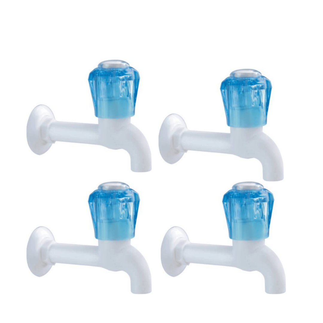     			COSWARE Crystal Blue PVC Long Body Bib Cock Tap - 4 PCS Plastic (ABS) Bathroom Tap (Bib Cock)