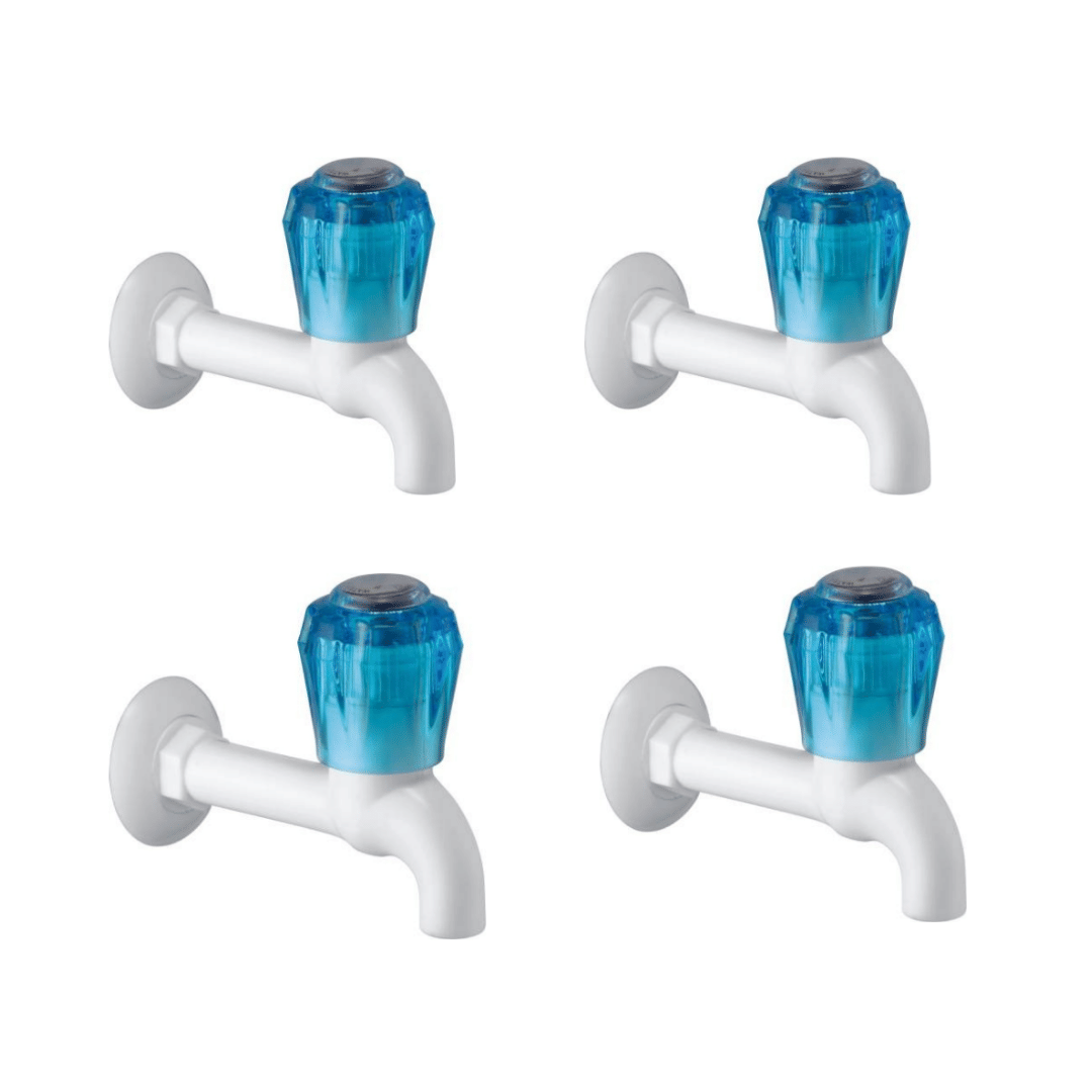 COSWARE Crystal Blue PVC Long Body Bib Cock Tap - 4 PCS Plastic (ABS) Bathroom Tap (Bib Cock) COSWARE Crystal Blue PVC Long Body Bib Cock Tap - 4 PCS Plastic (ABS) Bathroom Tap (Bib Cock)