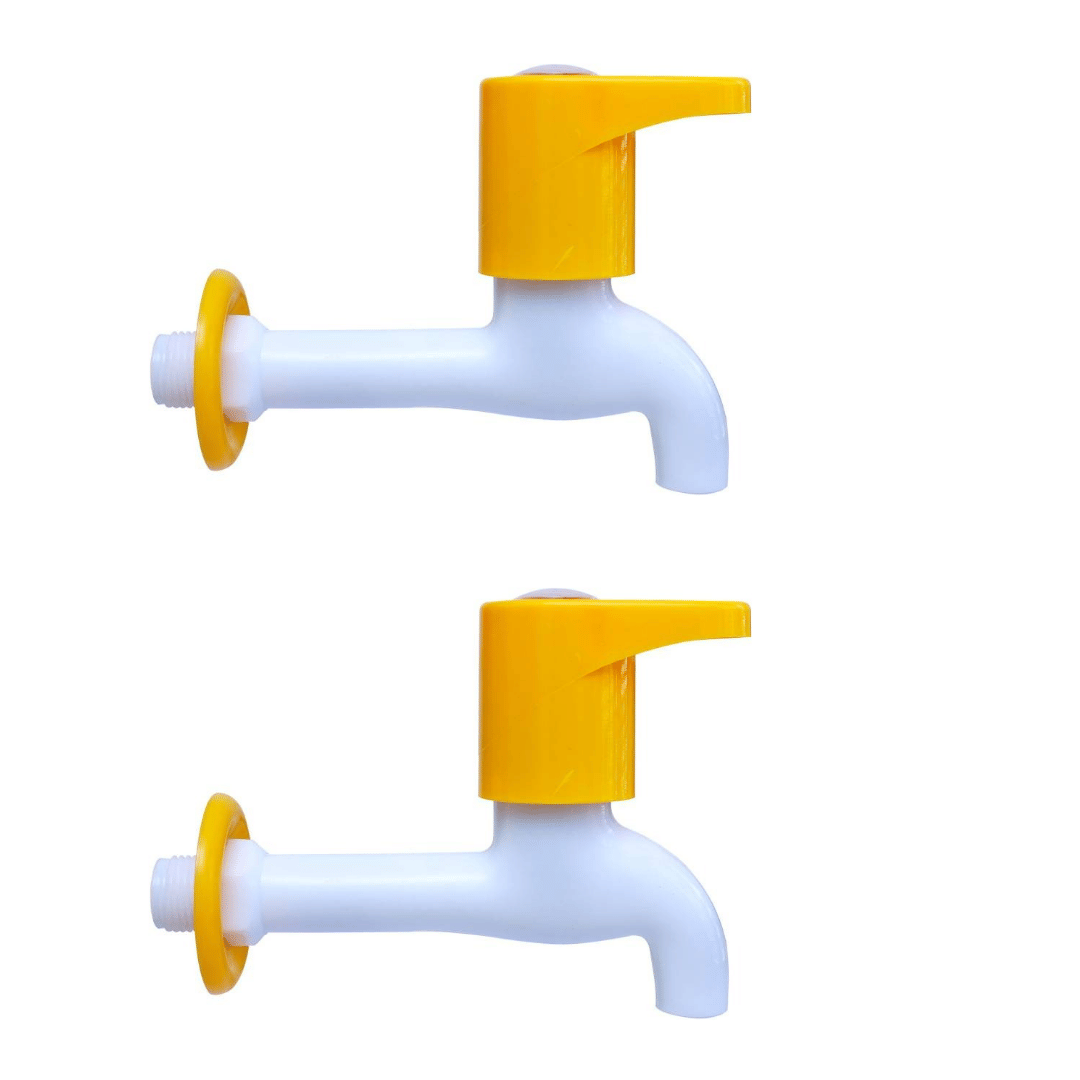     			COSWARE Royal Yellow PVC Long Body Bib Cock Tap - 2 PCS Plastic (ABS) Bathroom Tap (Bib Cock)