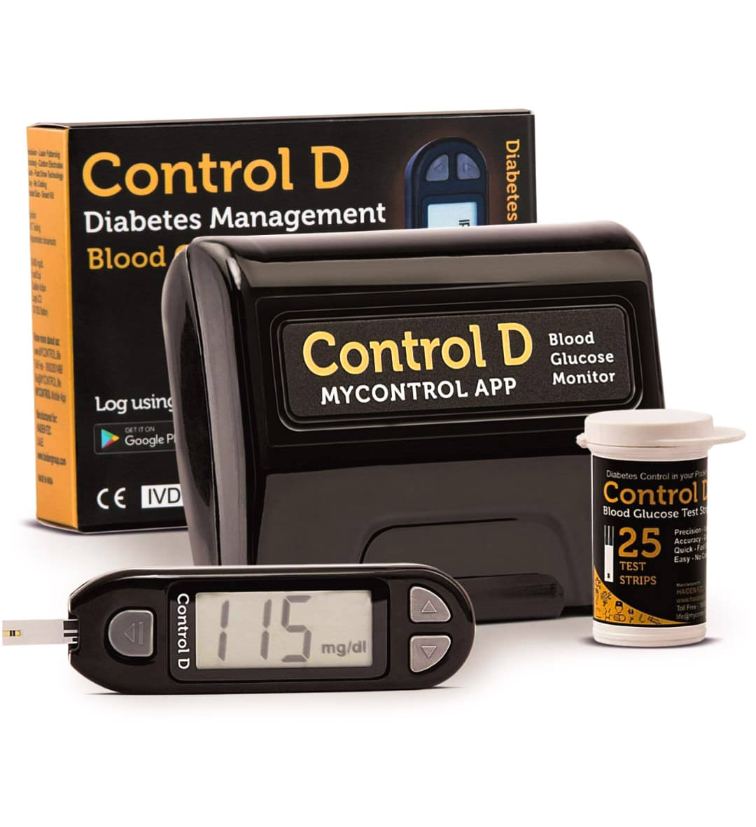     			Control D (Black) Kit with 25 Strips Glucometer