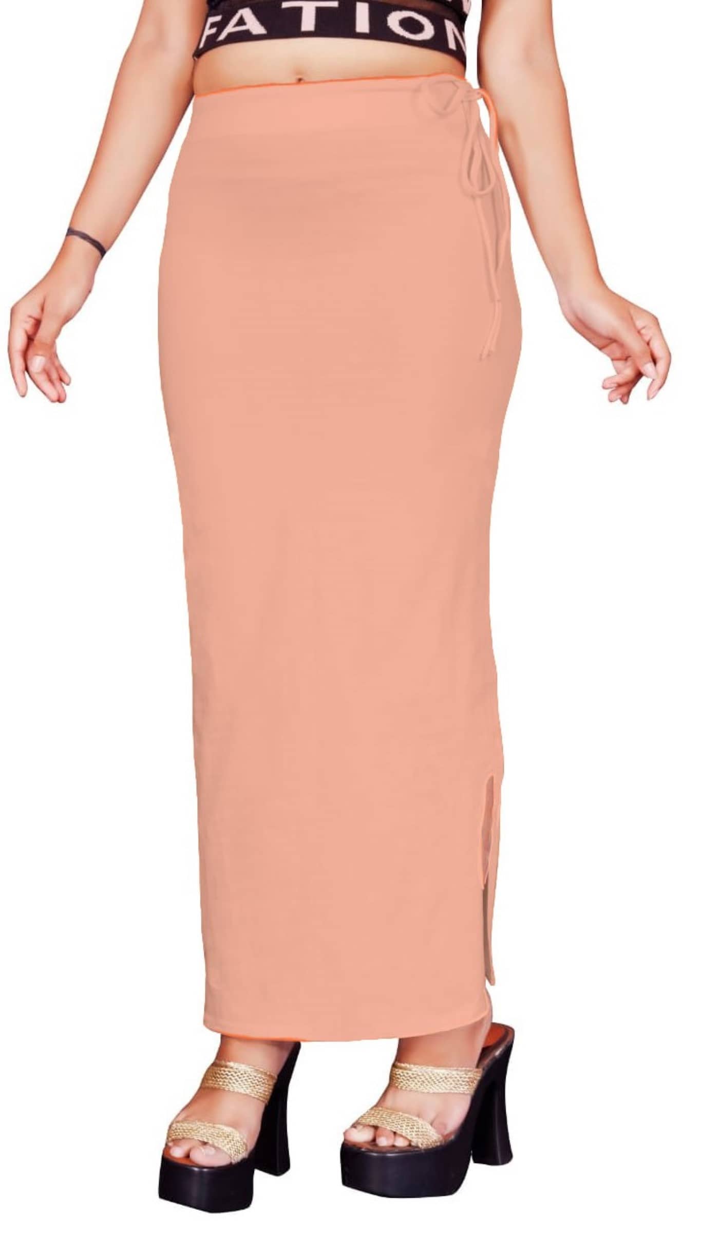 DELTIN HUB Peach Lycra Petticoat - Single