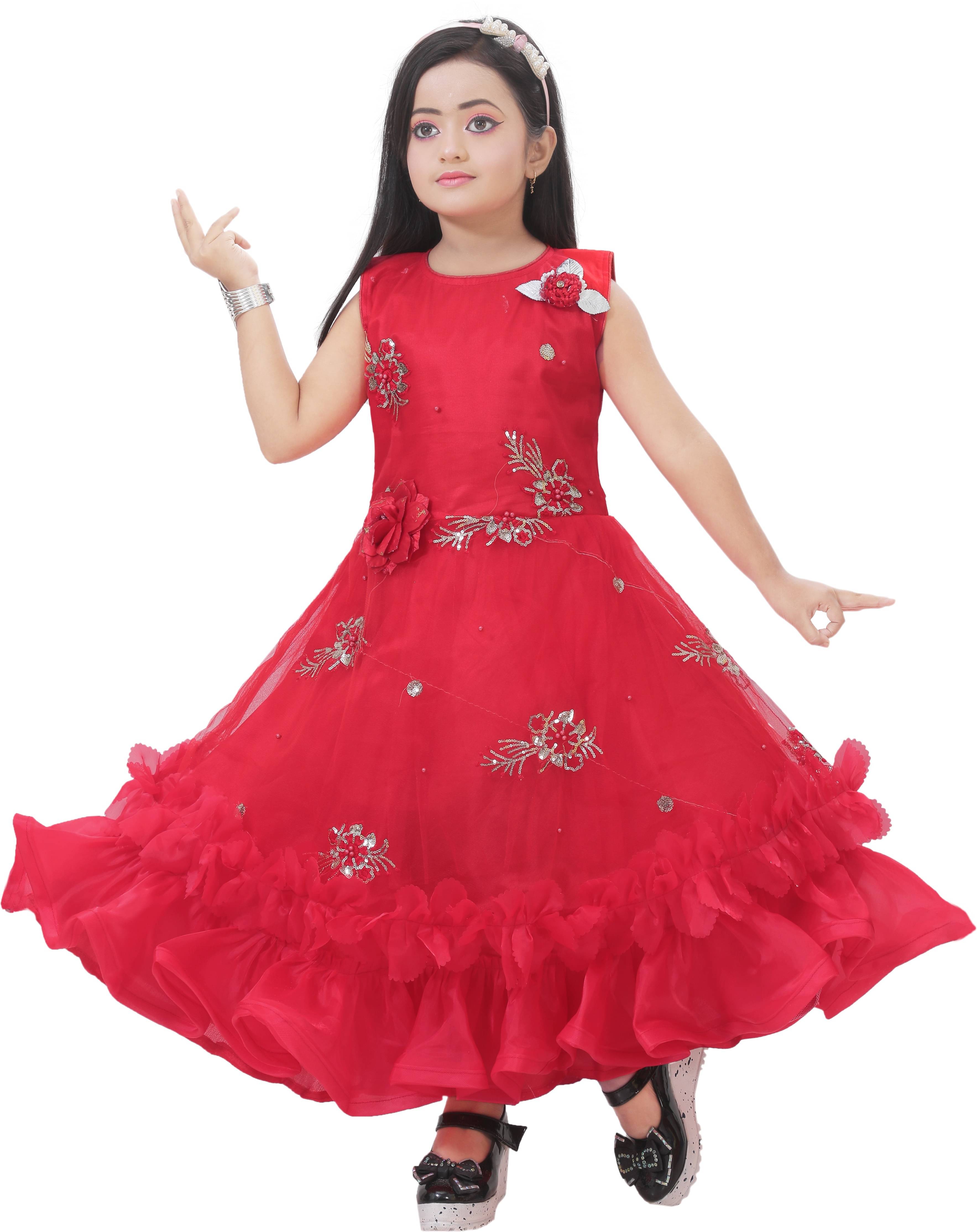 DS DRESSES Net Dress For Girls ( Pack of 1 , Red ) DS DRESSES Net Dress For Girls ( Pack of 1 , Red )