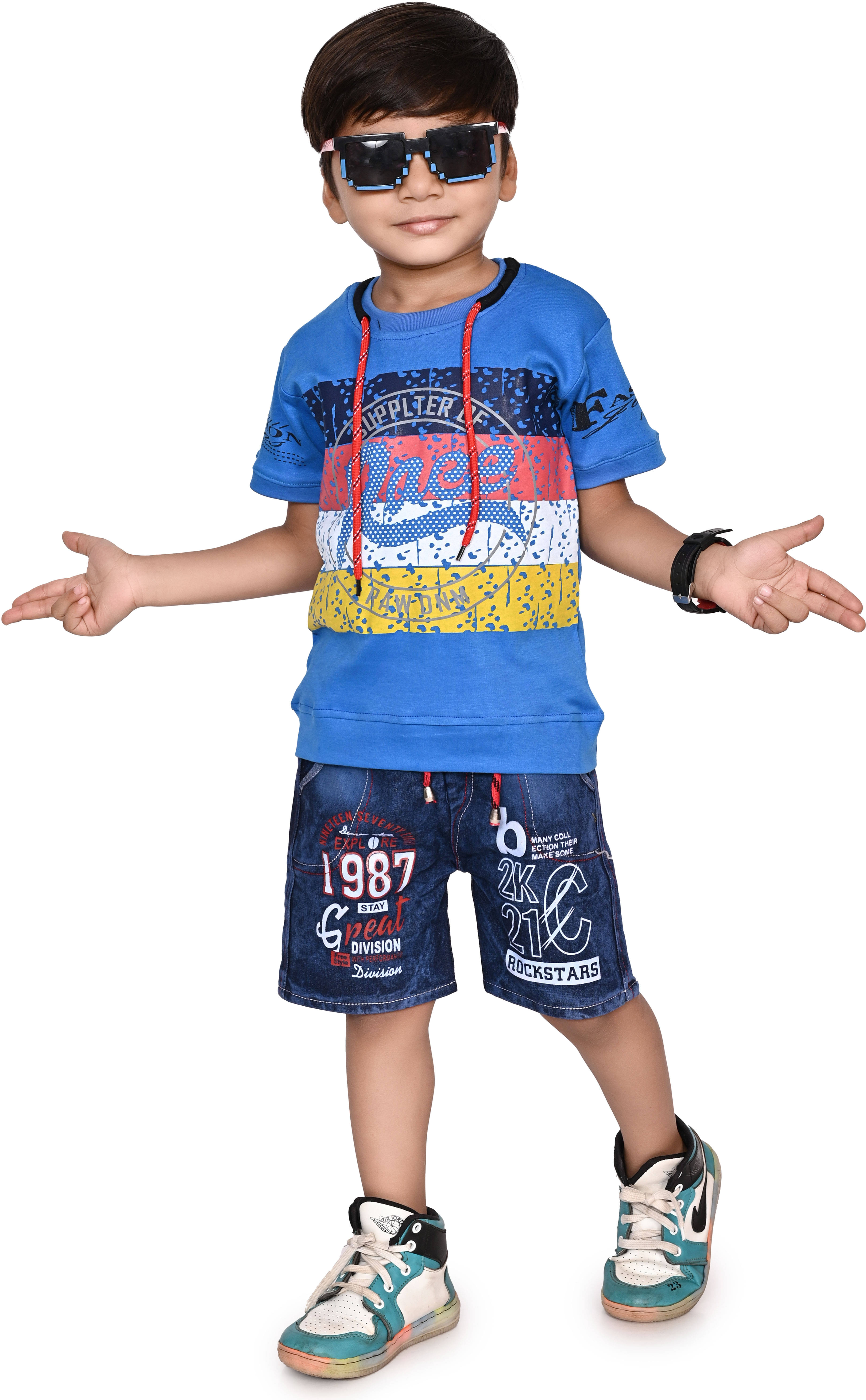     			DS DRESSES Pack of 1 Unisex Cotton T-shirt & Jeans Set ( Blue )