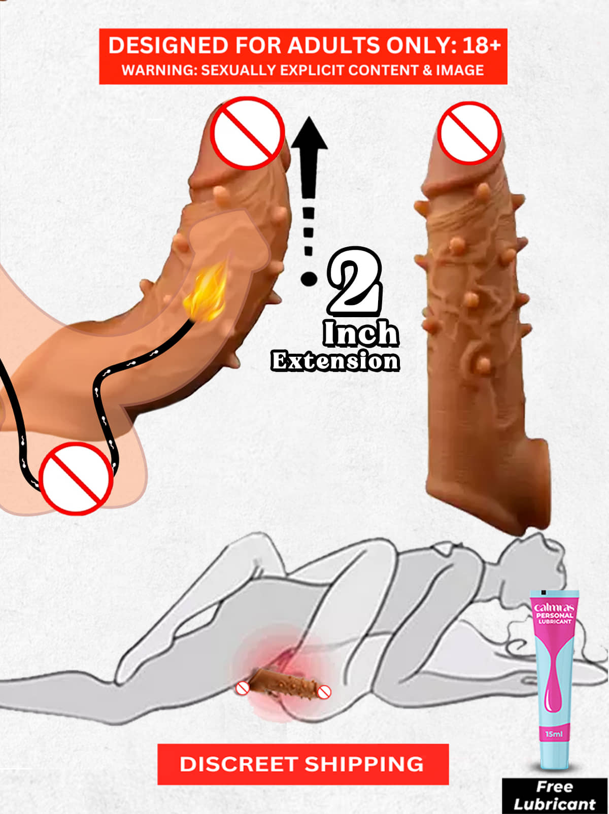 Dotted Penis Sleeve Double Hole 6 Inch Reusable Cock Extension Silicon Condom for Extra Length and Girth