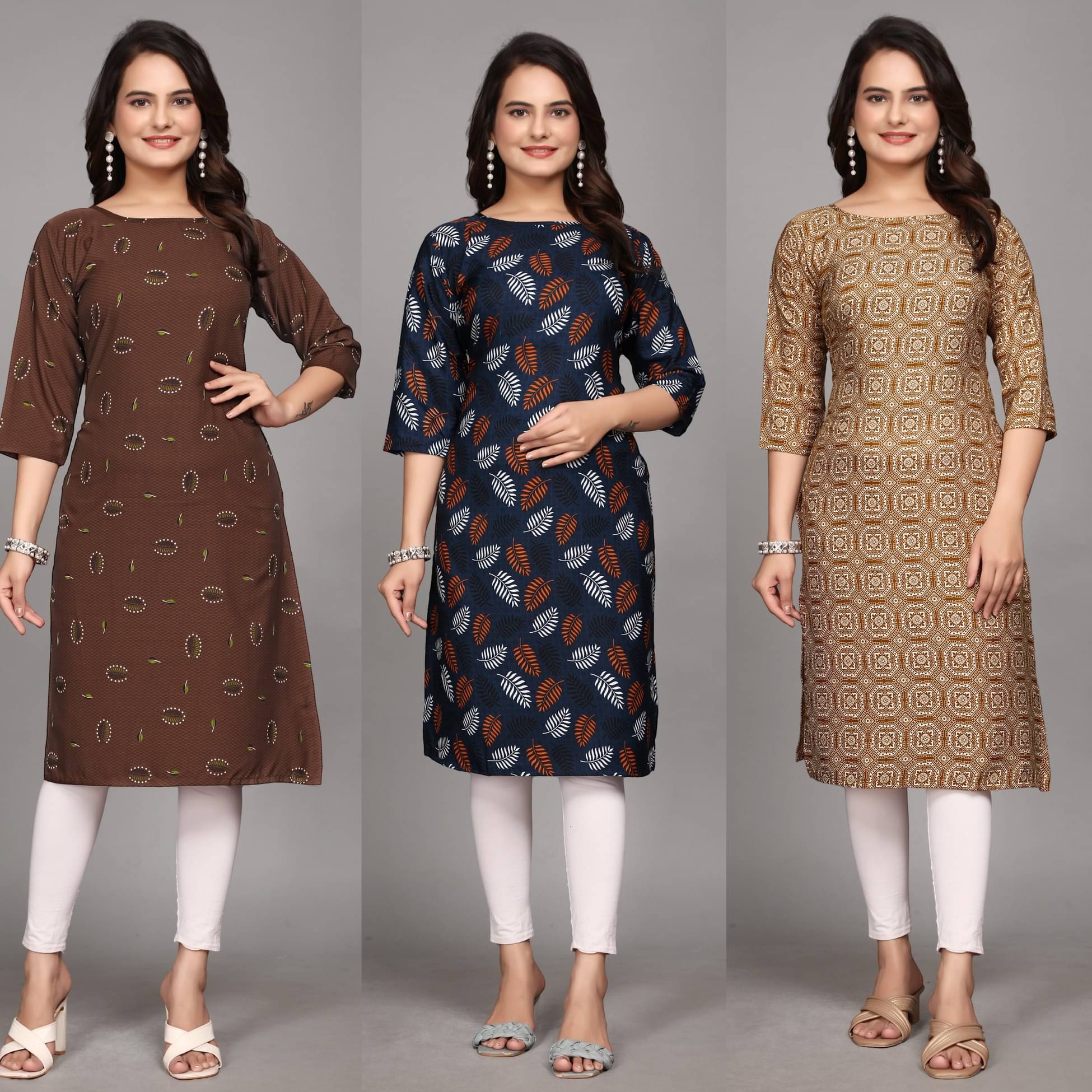 KALAVRITTA Pack of 3 Crepe Printed Straight Women's Kurti - ( Multicoloured ) KALAVRITTA Pack of 3 Crepe Printed Straight Women's Kurti - ( Multicoloured )