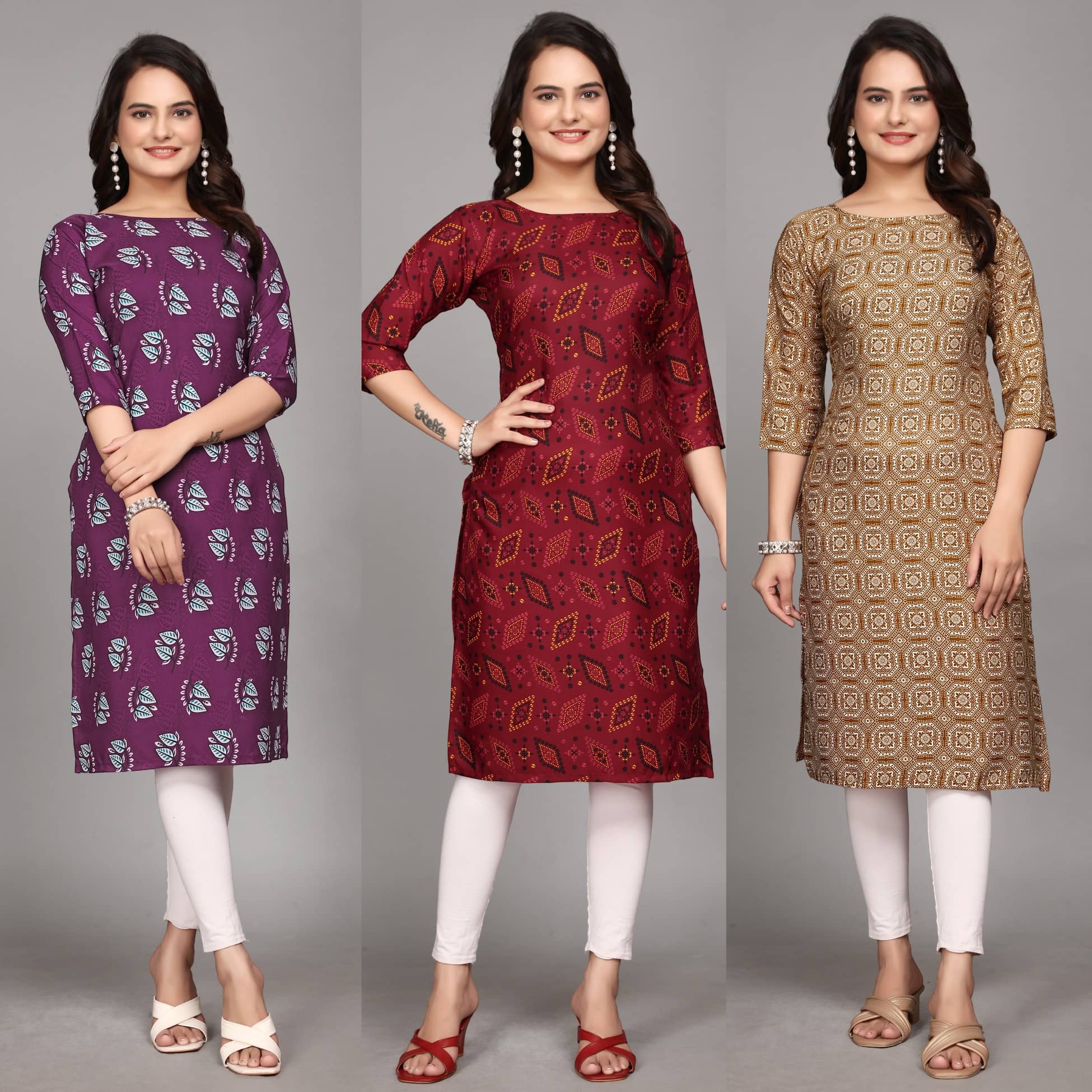 KALAVRITTA Pack of 3 Crepe Printed Straight Women's Kurti - ( Multicoloured ) - Kurtis, Tunics | Buy online on ZillyBuy