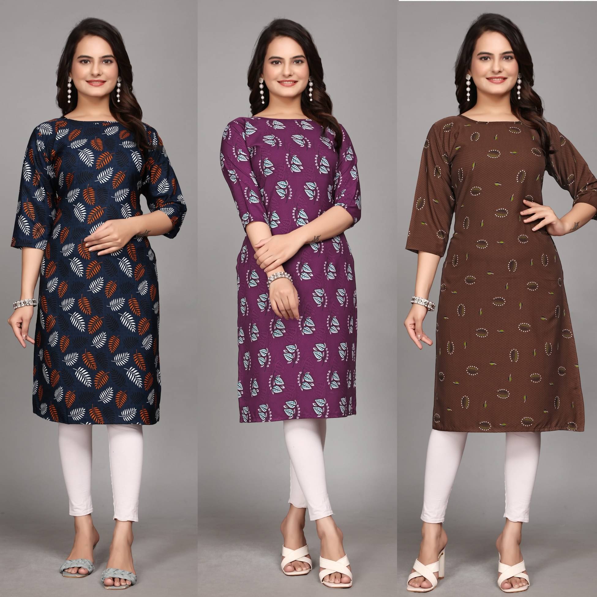     			KALAVRITTA Pack of 3 Crepe Printed Straight Women's Kurti - ( Multicoloured )