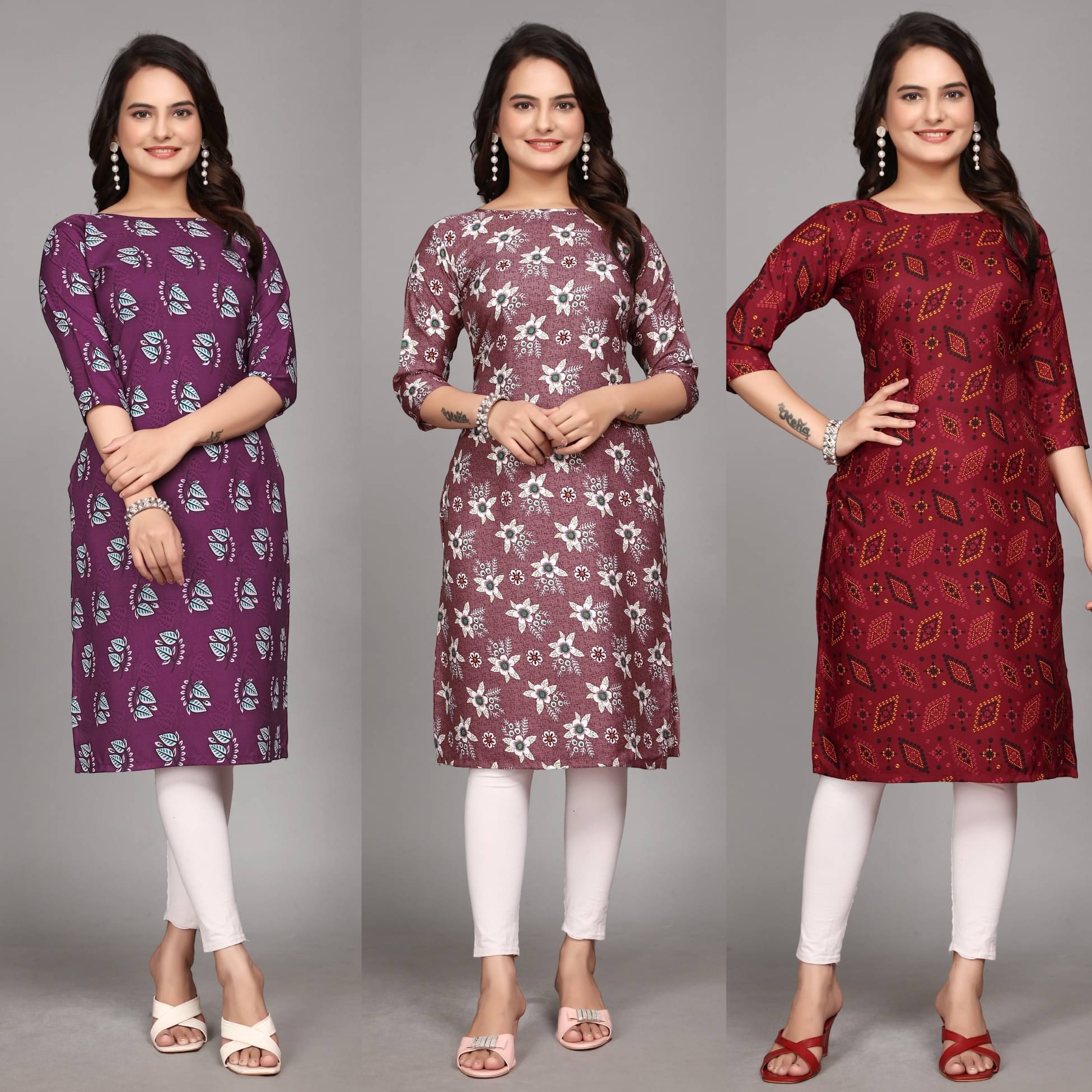KALAVRITTA Pack of 3 Crepe Printed Straight Women's Kurti - ( Multicoloured ) KALAVRITTA Pack of 3 Crepe Printed Straight Women's Kurti - ( Multicoloured )