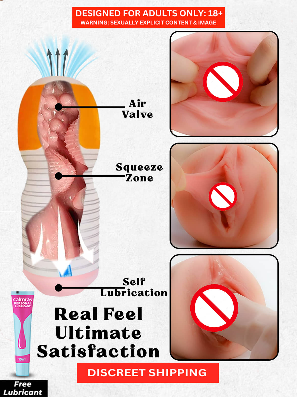 Male Masturbator Sex Toy for Men Silicone Vagina Handjob Masturbation Cup Pocket Pussy Sleeve Flashlight for Men Orgasm with Free Lube – Naughty Nights