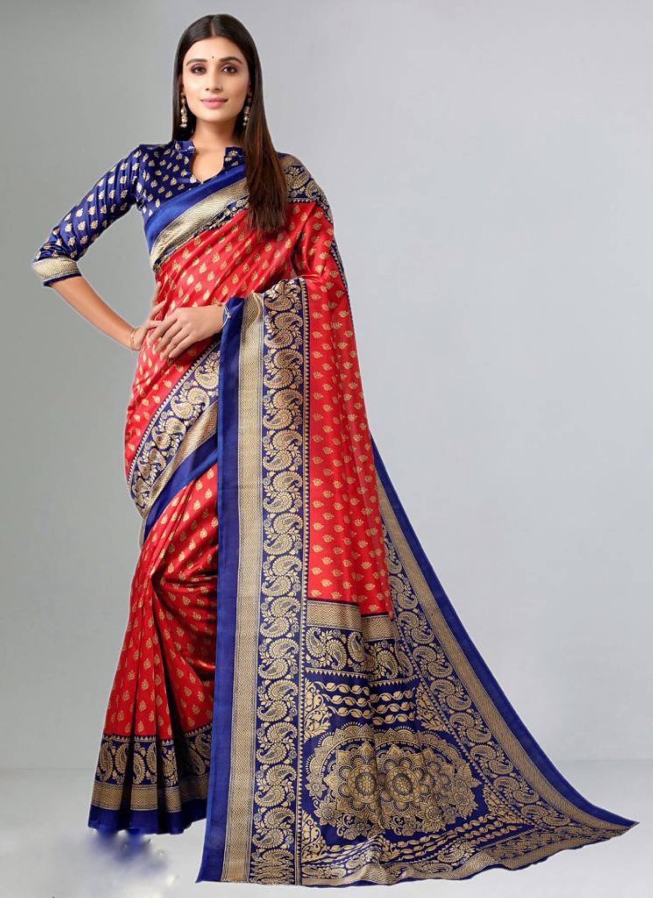Nandini Creation Art Silk Colorblock Saree With Unstitched Blouse Piece ( Orange ) Nandini Creation Art Silk Colorblock Saree With Unstitched Blouse Piece ( Orange )