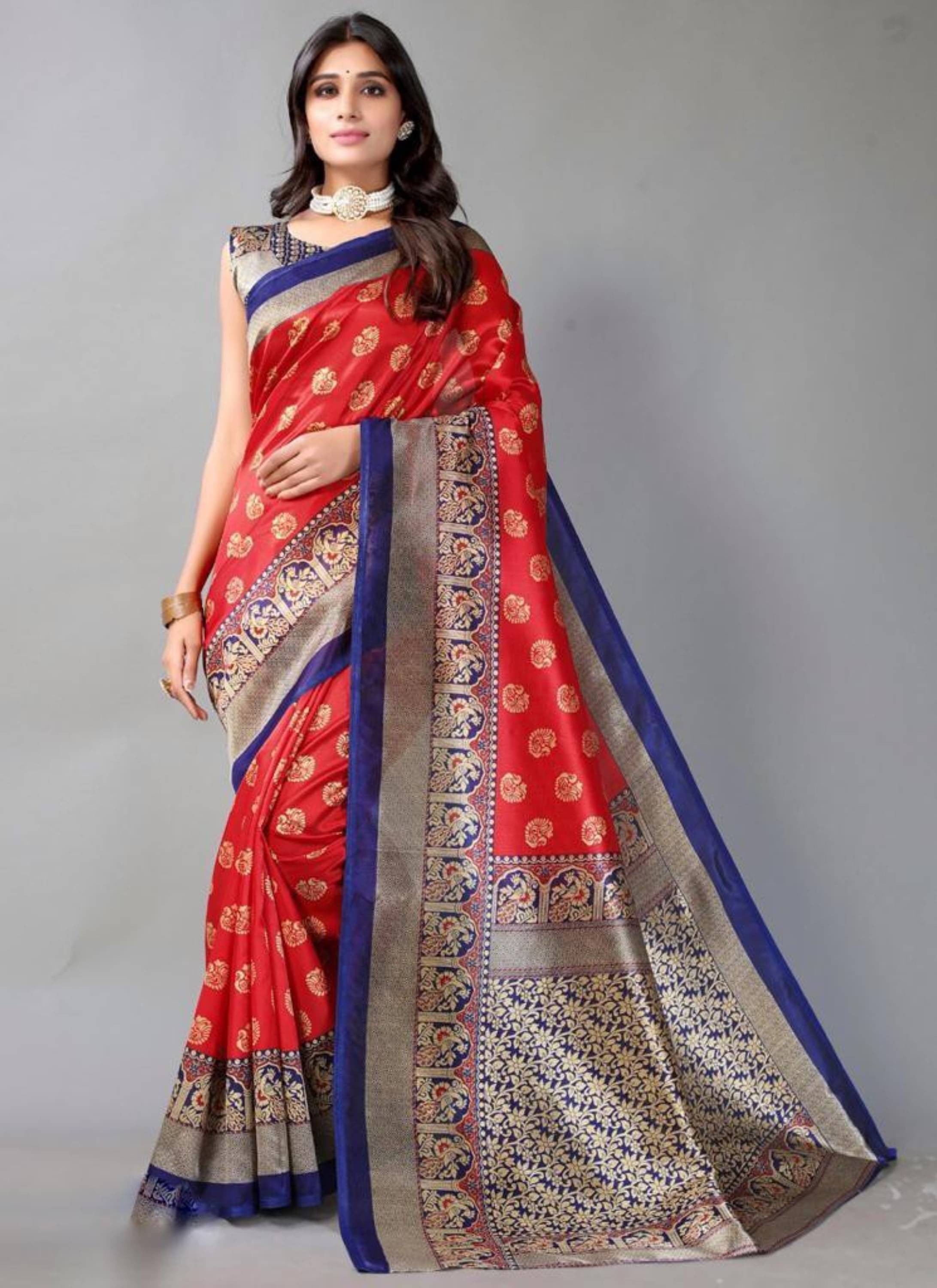 Nandini Creation Art Silk Printed Saree With Unstitched Blouse Piece ( Red ) Nandini Creation Art Silk Printed Saree With Unstitched Blouse Piece ( Red )