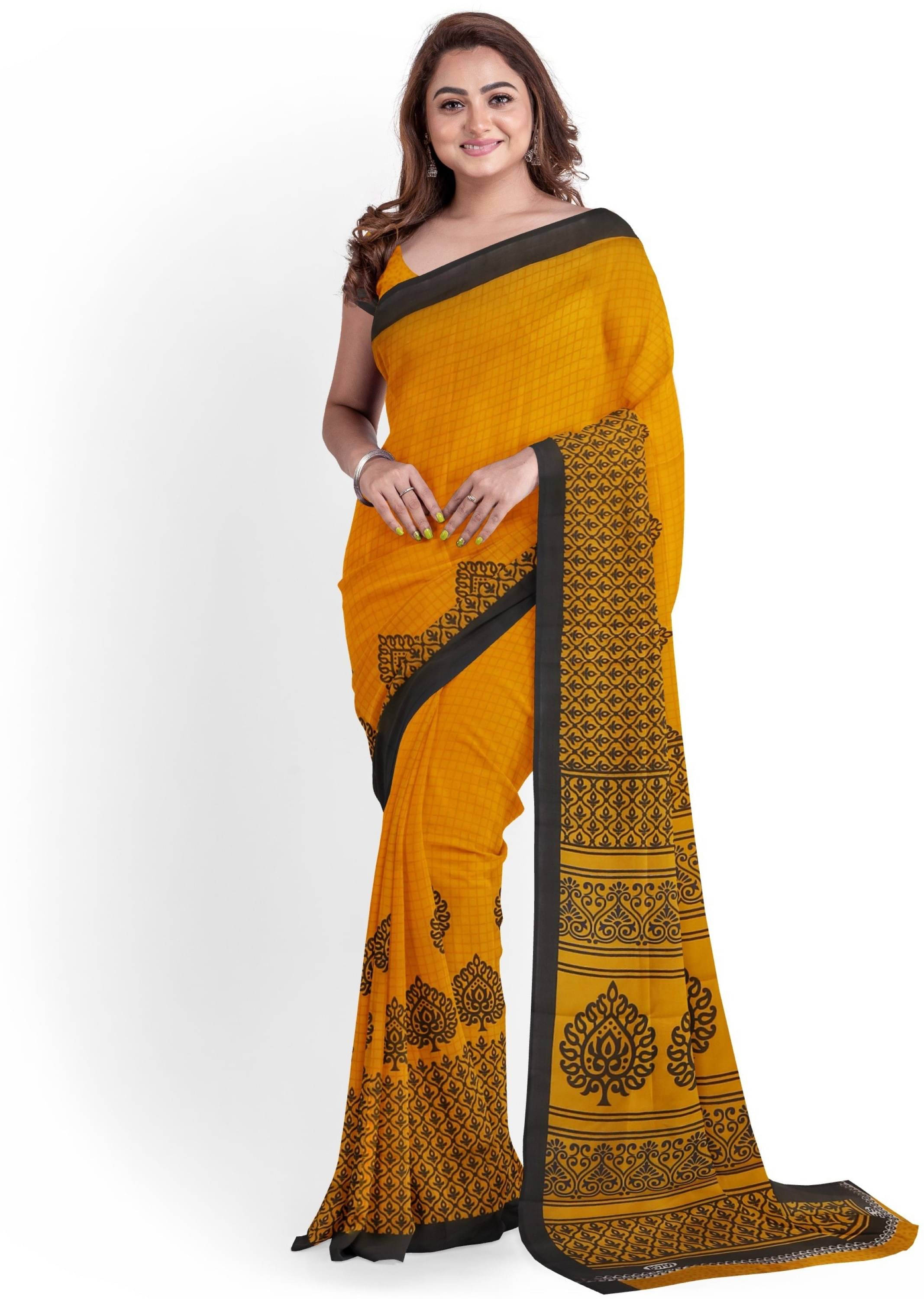 Nandini Creation Art Silk Printed Saree With Unstitched Blouse Piece ( Mustard ) Nandini Creation Art Silk Printed Saree With Unstitched Blouse Piece ( Mustard )