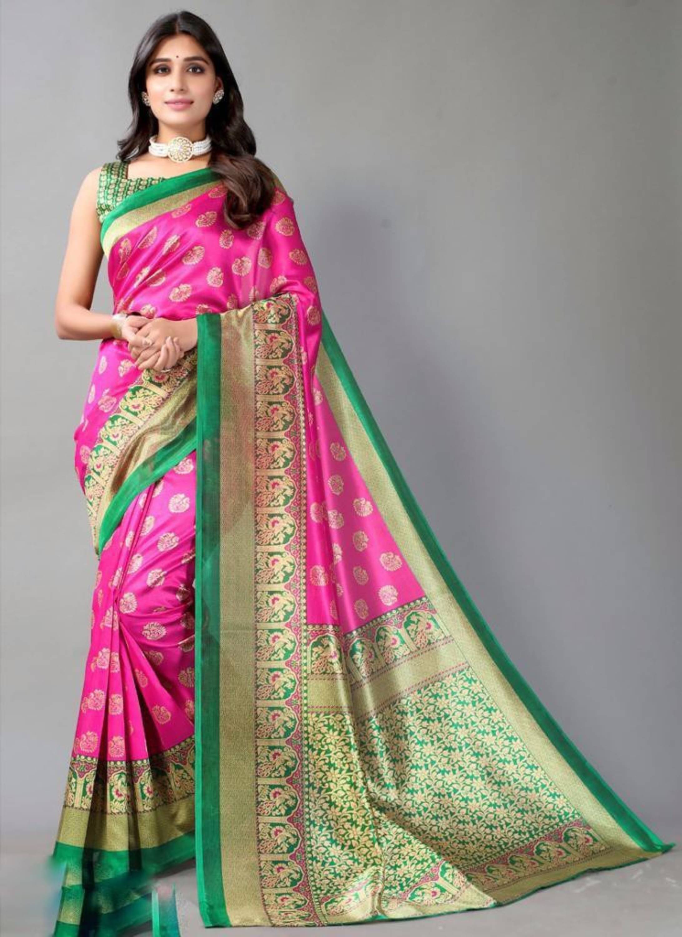     			Nandini Creation Art Silk Printed Saree With Unstitched Blouse Piece ( Pink )