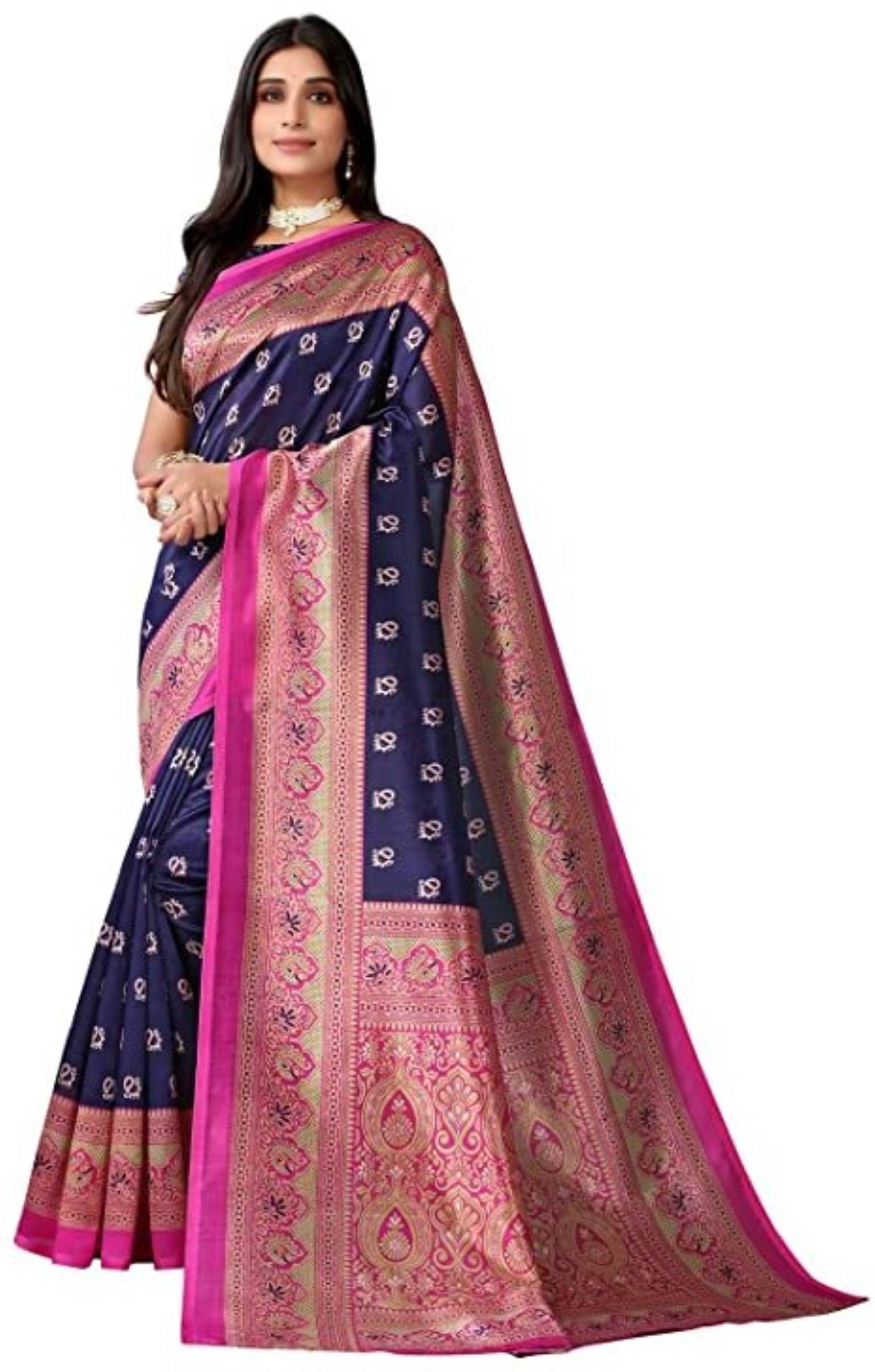     			Nandini Creation Art Silk Solid Saree With Unstitched Blouse Piece ( Blue )