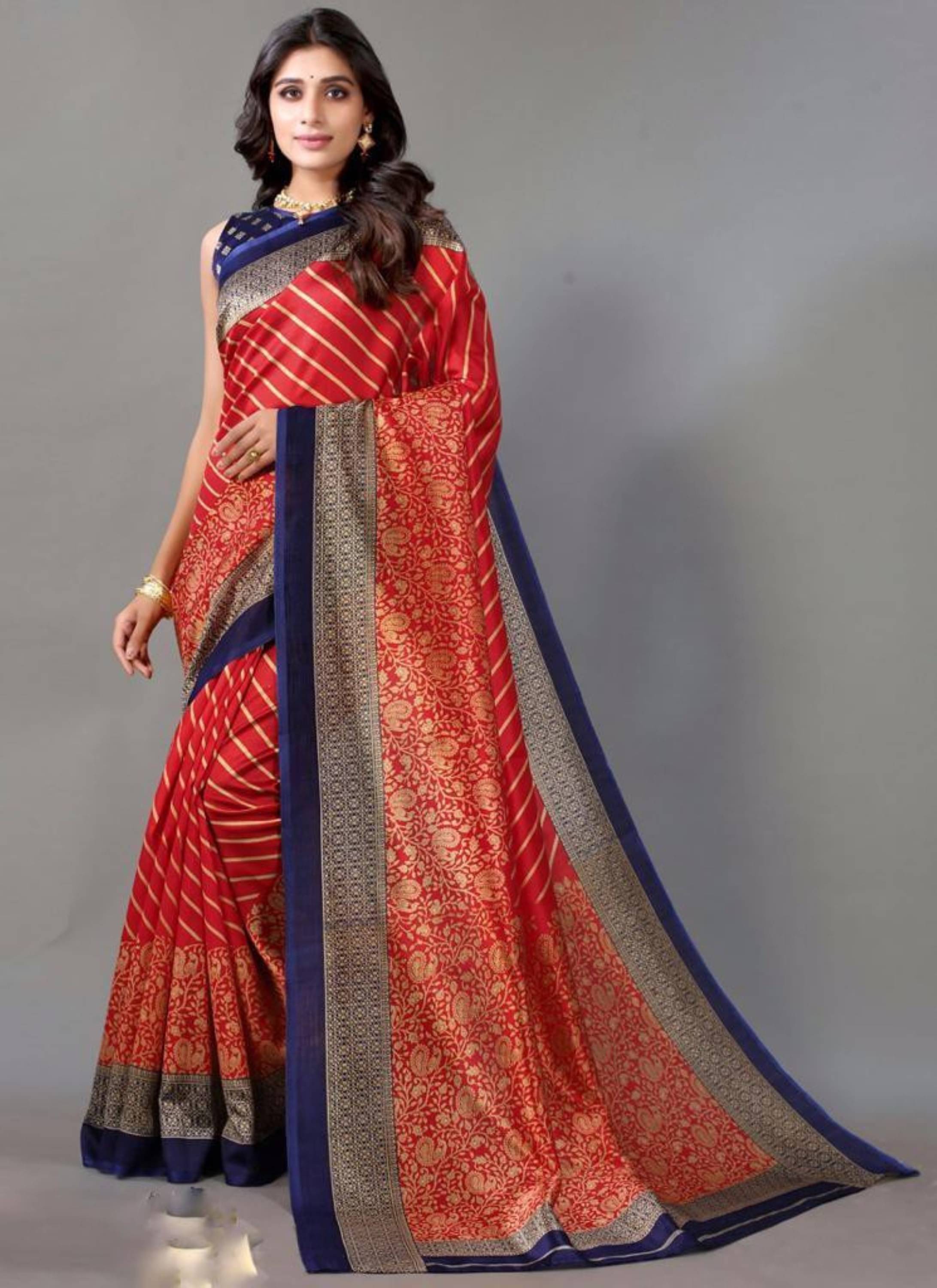 Nandini Creation Art Silk Solid Saree With Unstitched Blouse Piece ( Red ) Nandini Creation Art Silk Solid Saree With Unstitched Blouse Piece ( Red )