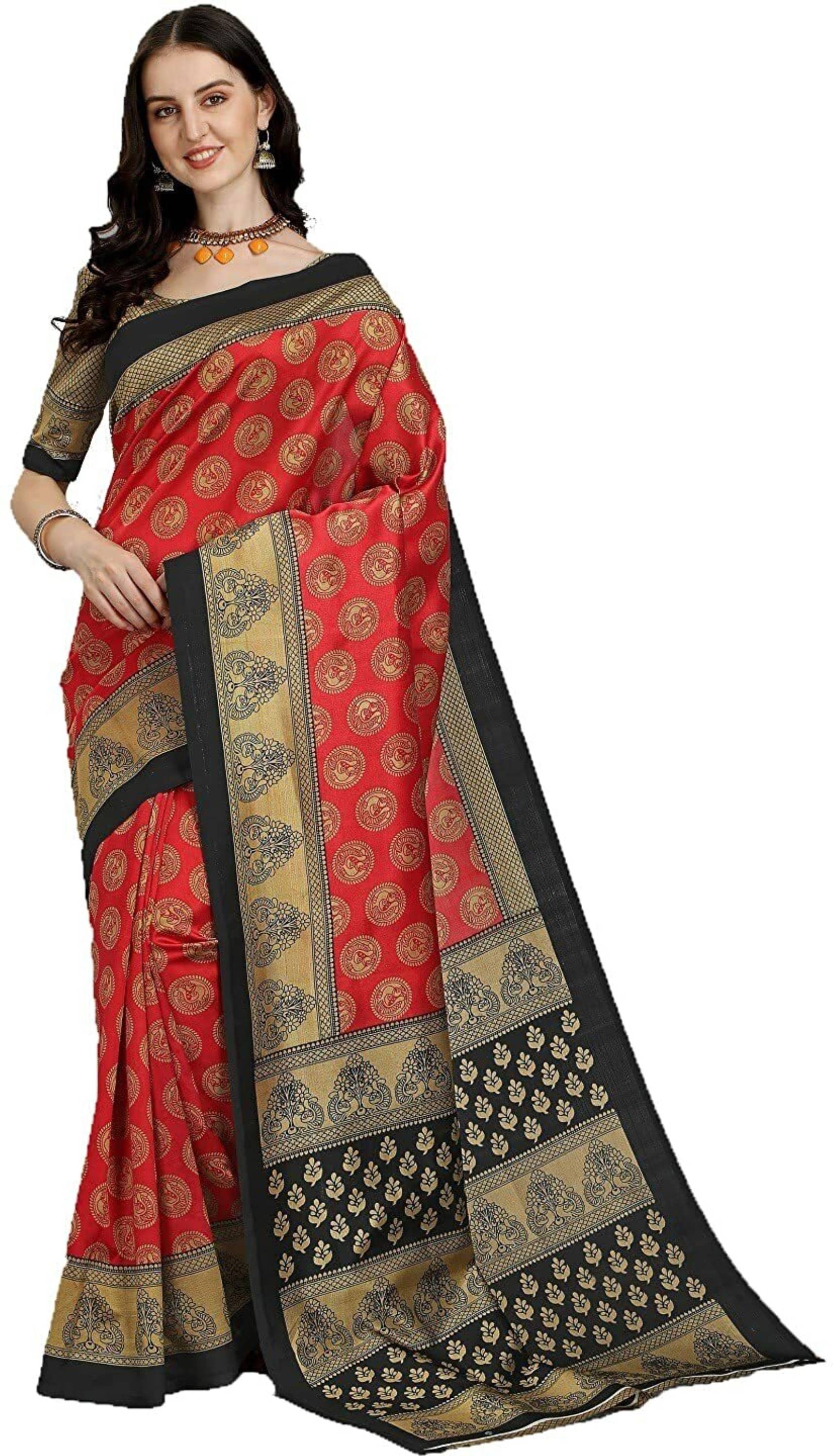 Nandini Creation Art Silk Solid Saree With Unstitched Blouse Piece ( Red ) Nandini Creation Art Silk Solid Saree With Unstitched Blouse Piece ( Red )