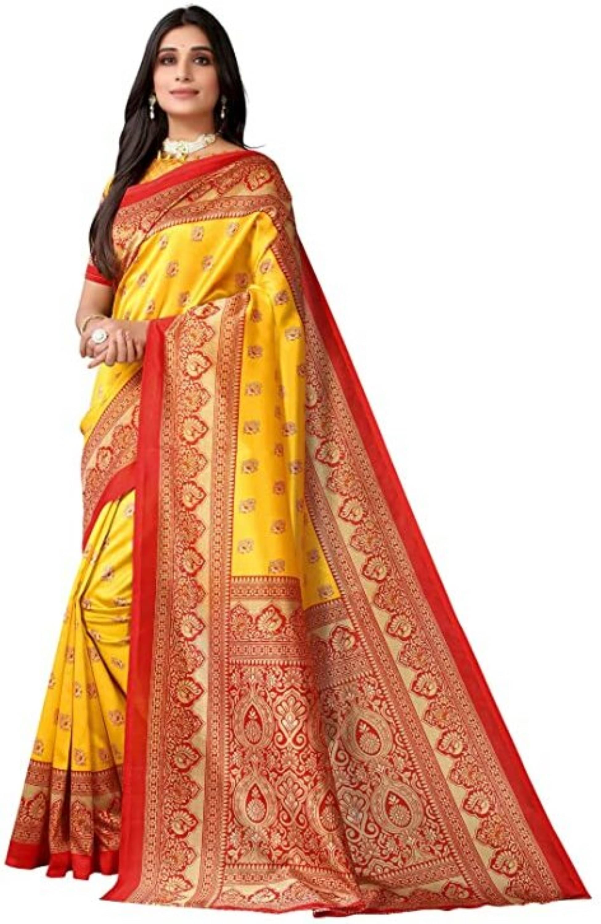     			Nandini Creation Art Silk Solid Saree With Unstitched Blouse Piece ( Yellow )