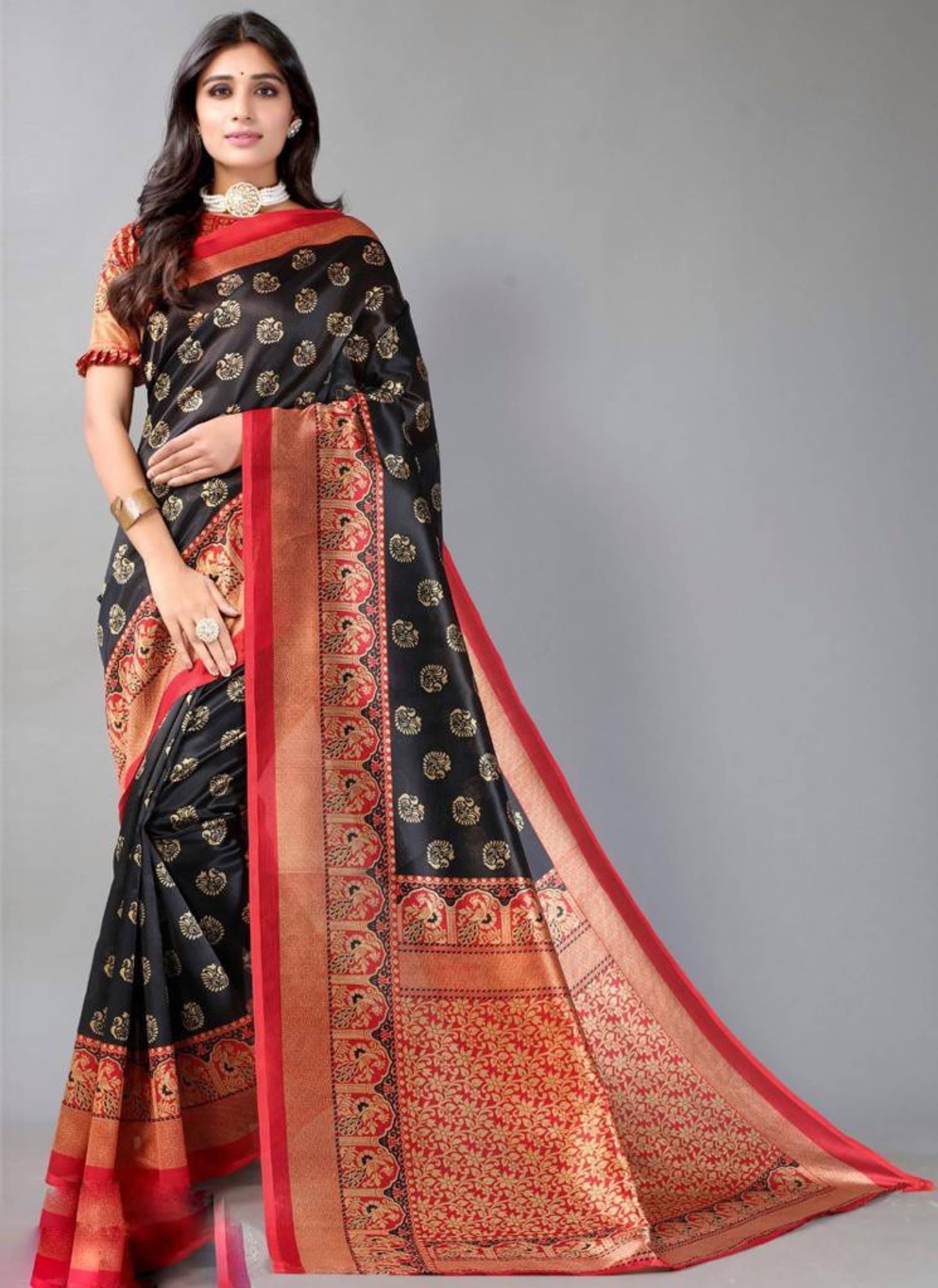     			Nandini Creation Art Silk Solid Saree With Unstitched Blouse Piece ( Black )