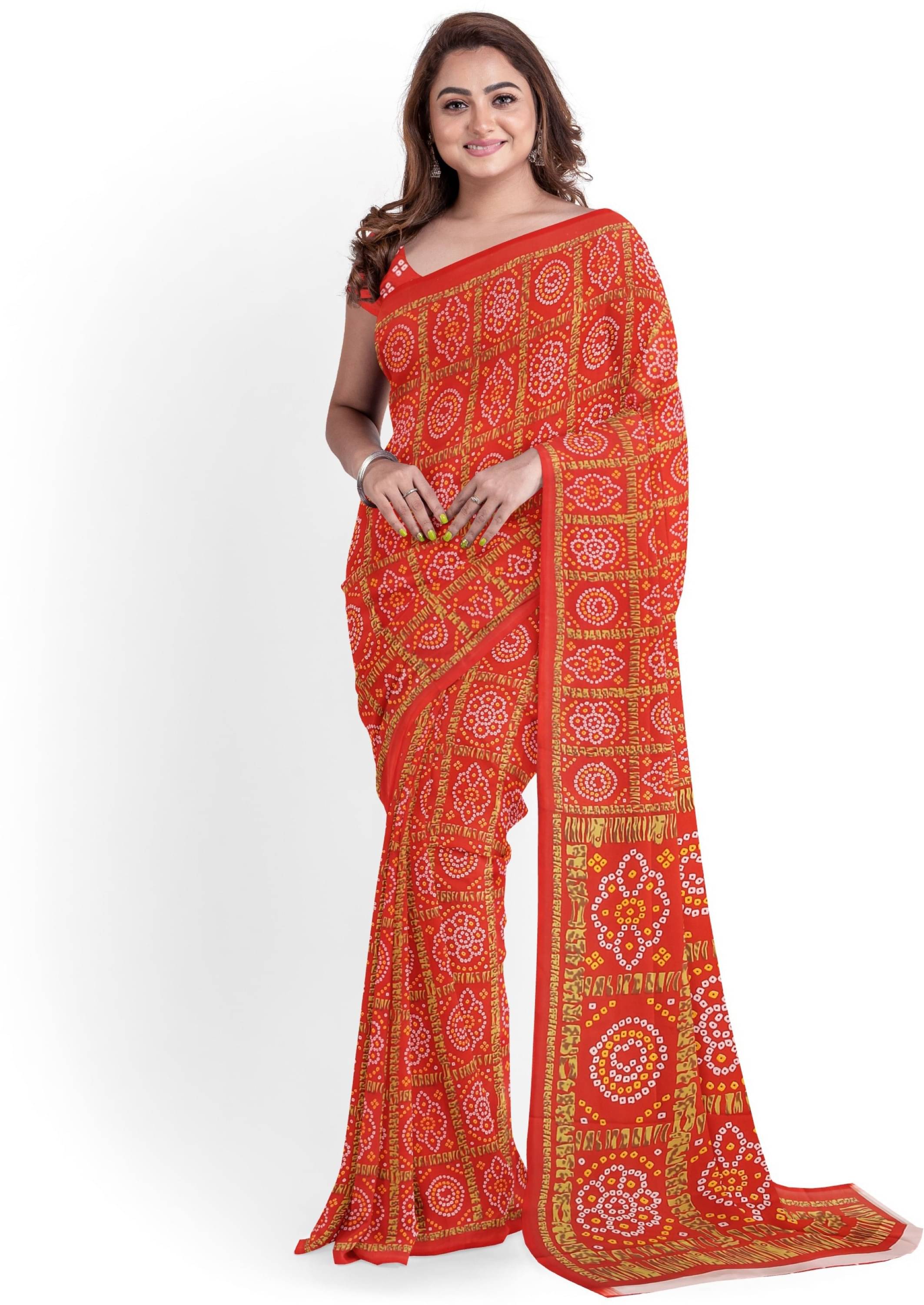     			Nandini Creation Georgette Dyed Saree With Unstitched Blouse Piece ( Red )