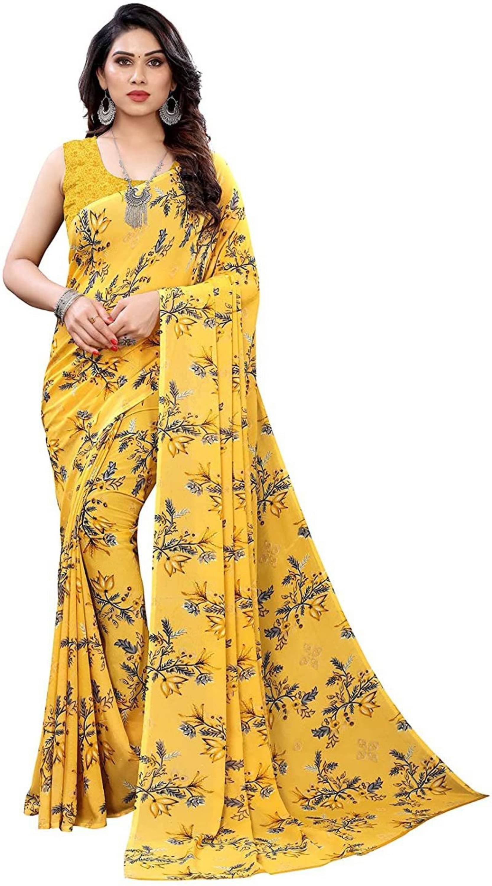 Nandini Creation Georgette Printed Saree With Unstitched Blouse Piece ( Multicolor ) Nandini Creation Georgette Printed Saree With Unstitched Blouse Piece ( Multicolor )
