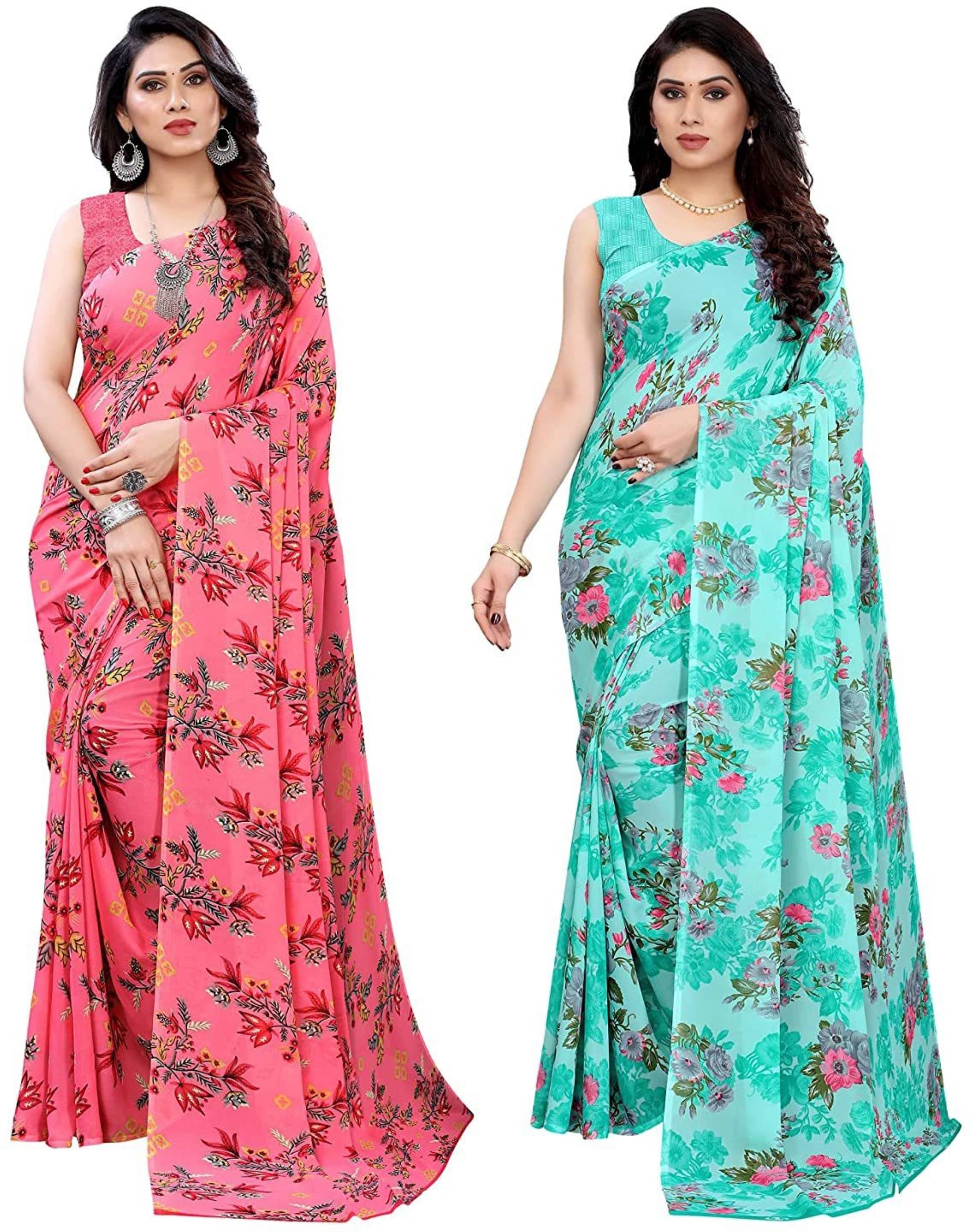 Nandini Creation Georgette Printed Saree With Unstitched Blouse Piece ( Multicolor ) Nandini Creation Georgette Printed Saree With Unstitched Blouse Piece ( Multicolor )