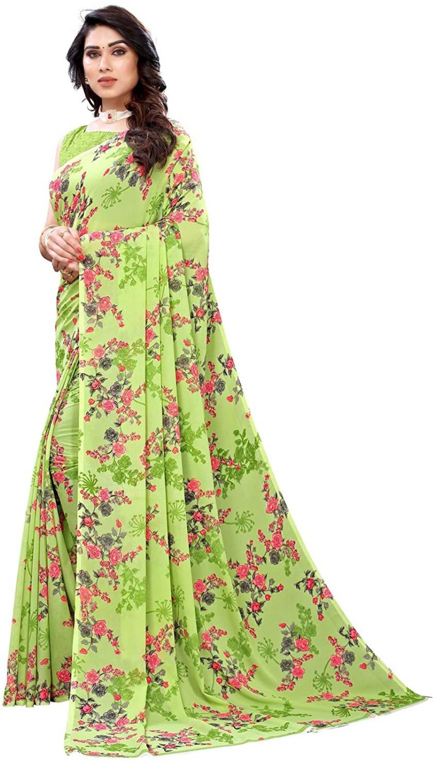    			Nandini Creation Georgette Printed Saree With Unstitched Blouse Piece ( Multicolor )