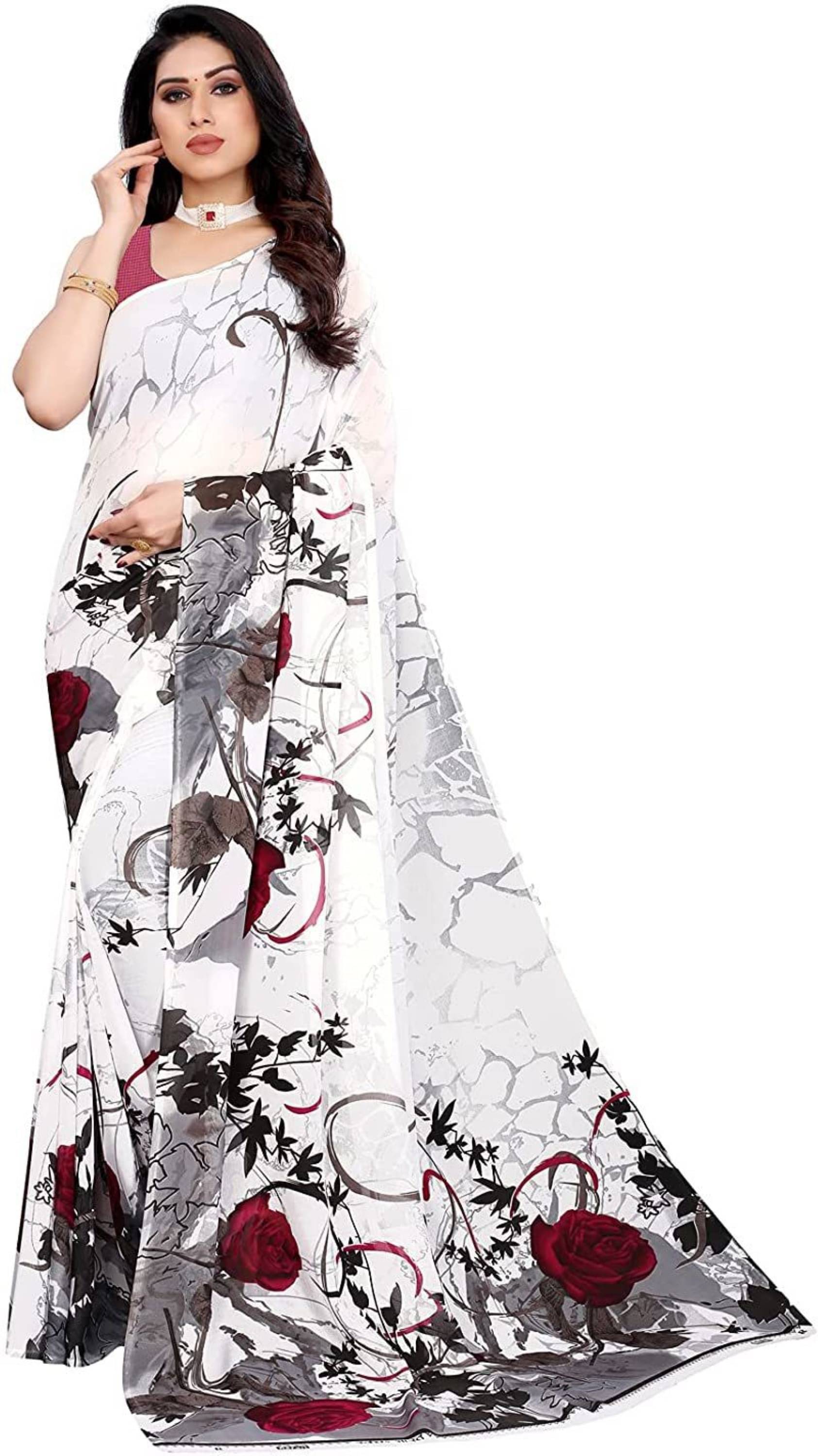     			Nandini Creation Georgette Printed Saree With Unstitched Blouse Piece ( Multicolor )