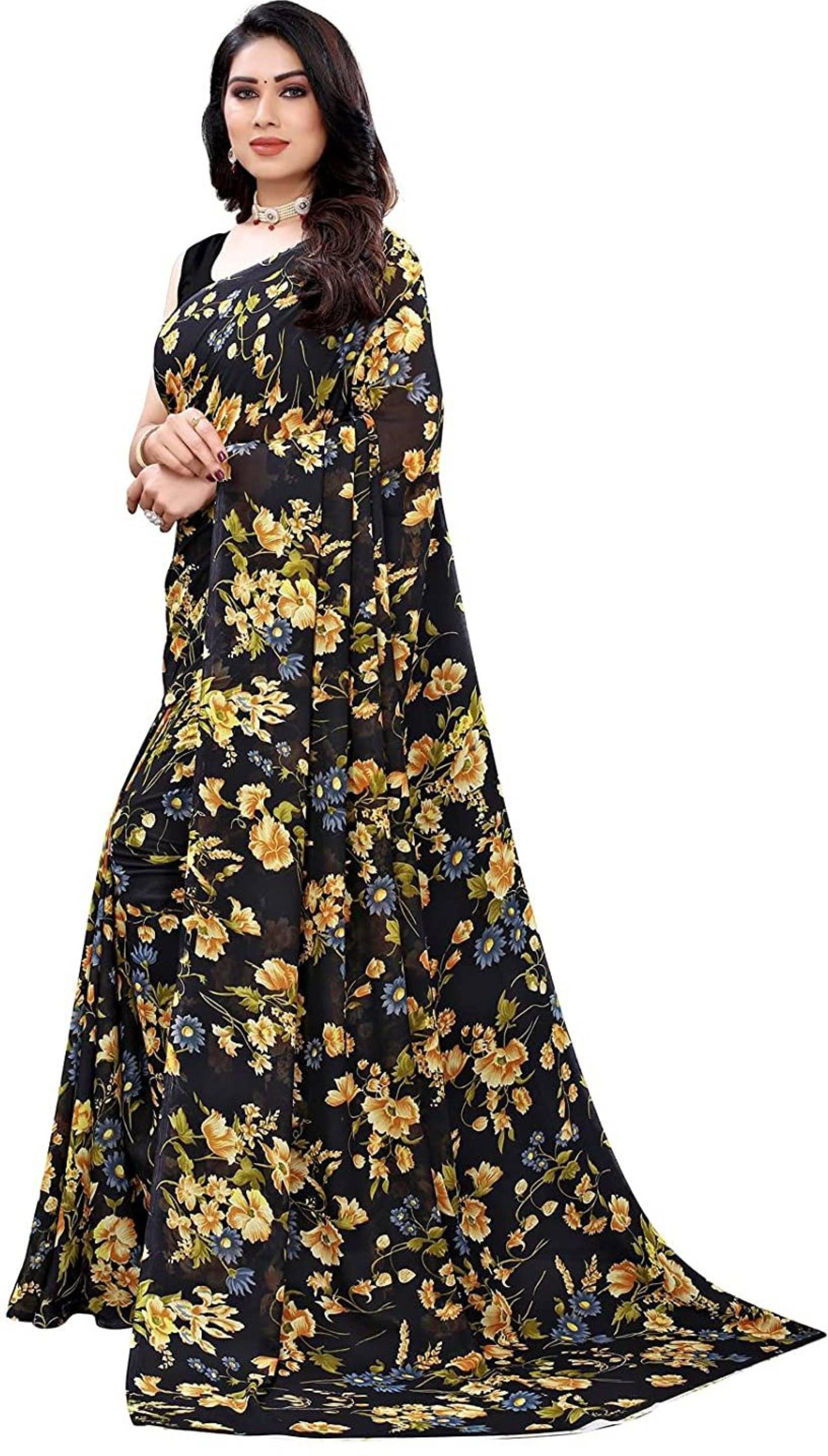 Nandini Creation Georgette Printed Saree With Unstitched Blouse Piece ( Multicolor ) Nandini Creation Georgette Printed Saree With Unstitched Blouse Piece ( Multicolor )
