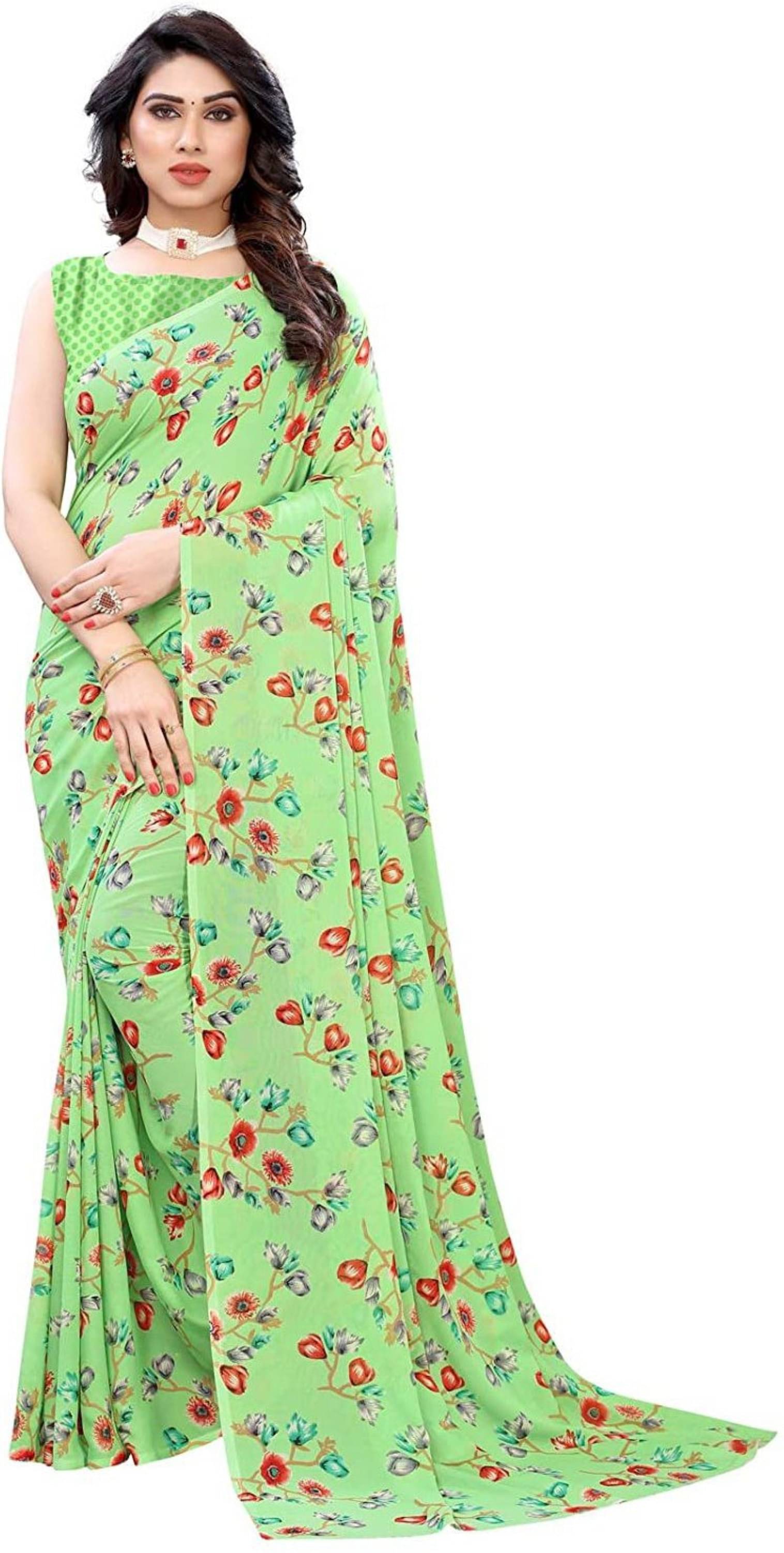 Nandini Creation Georgette Printed Saree With Unstitched Blouse Piece ( Multicolor ) Nandini Creation Georgette Printed Saree With Unstitched Blouse Piece ( Multicolor )