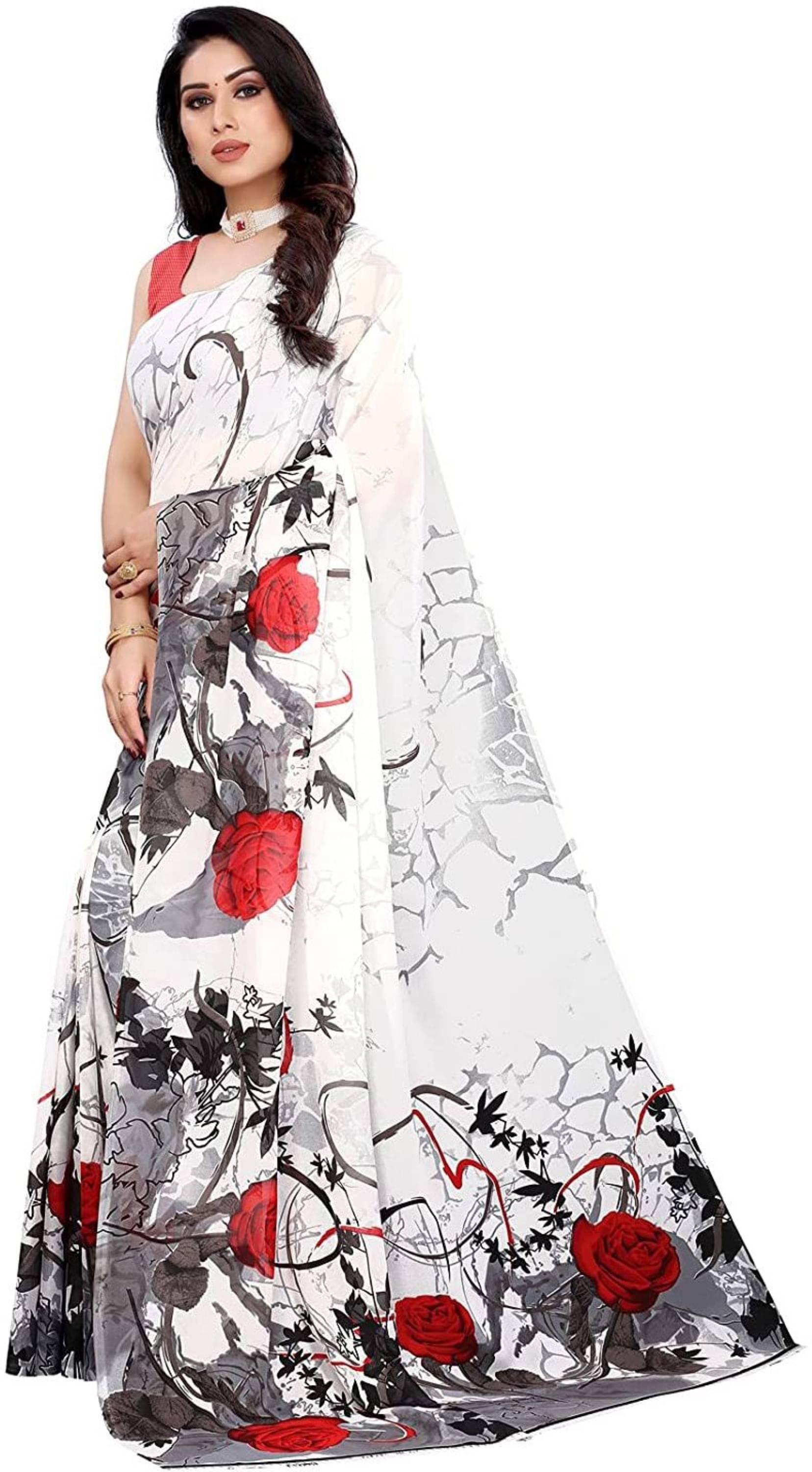 Nandini Creation Georgette Printed Saree With Unstitched Blouse Piece ( Multicolor ) Nandini Creation Georgette Printed Saree With Unstitched Blouse Piece ( Multicolor )