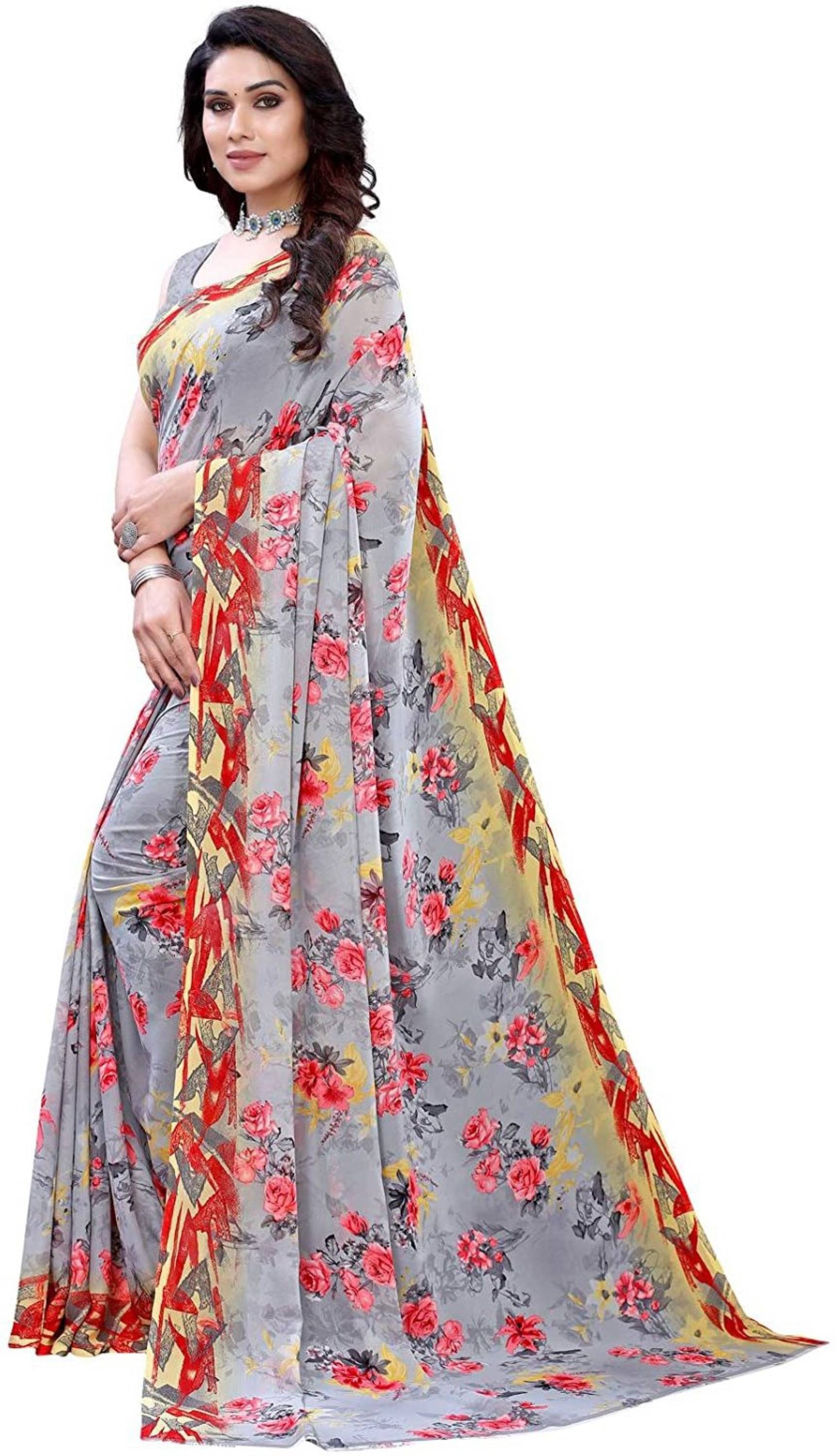     			Nandini Creation Georgette Printed Saree With Unstitched Blouse Piece ( Multicolor )