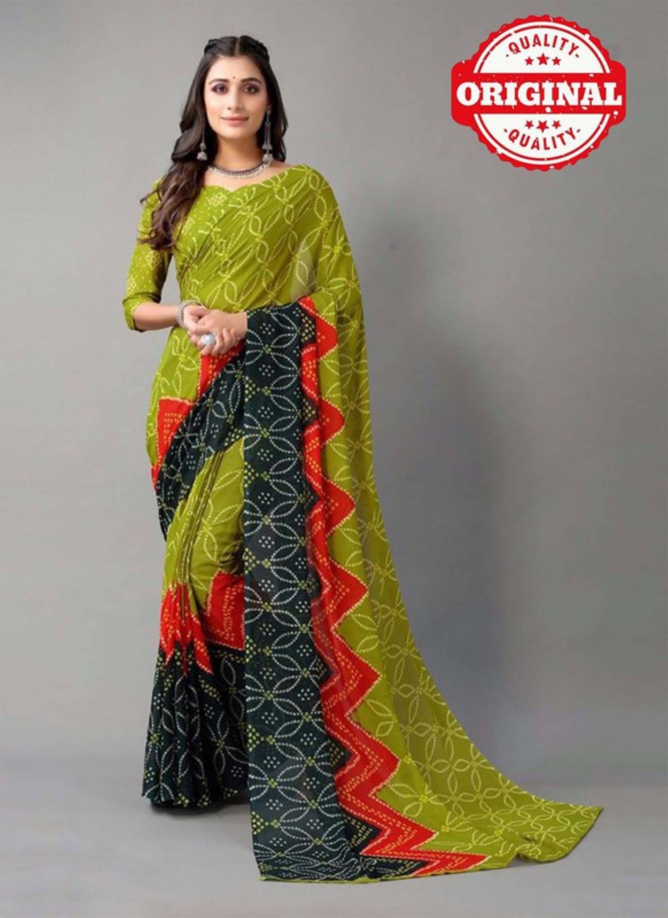     			Nandini Creation Georgette Printed Saree With Unstitched Blouse Piece ( Multicolor )