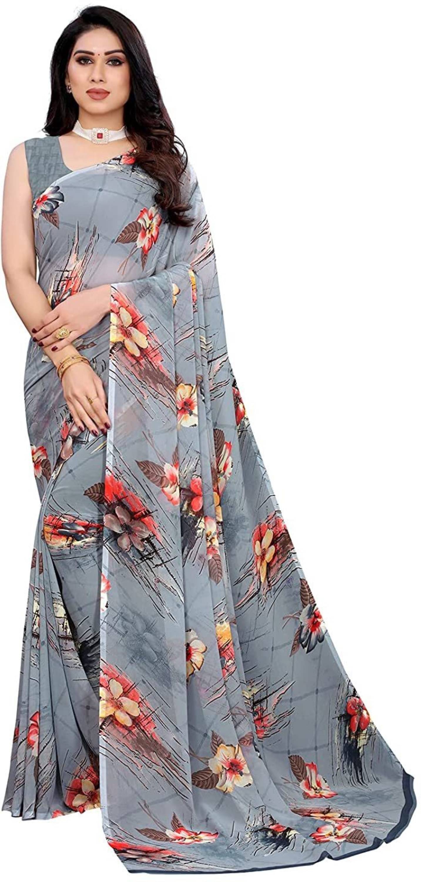     			Nandini Creation Georgette Printed Saree With Unstitched Blouse Piece ( Multicolor )