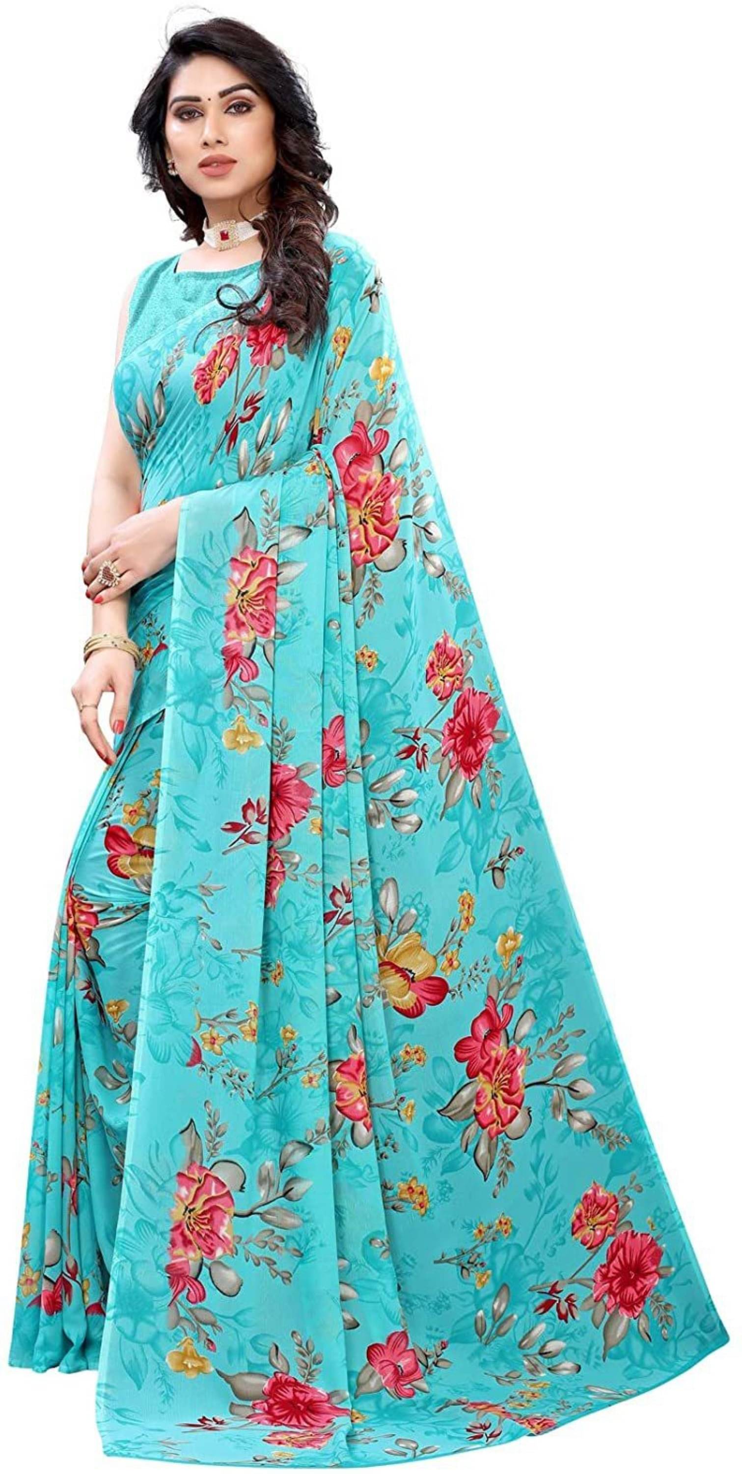     			Nandini Creation Georgette Printed Saree With Unstitched Blouse Piece ( Multicolor )