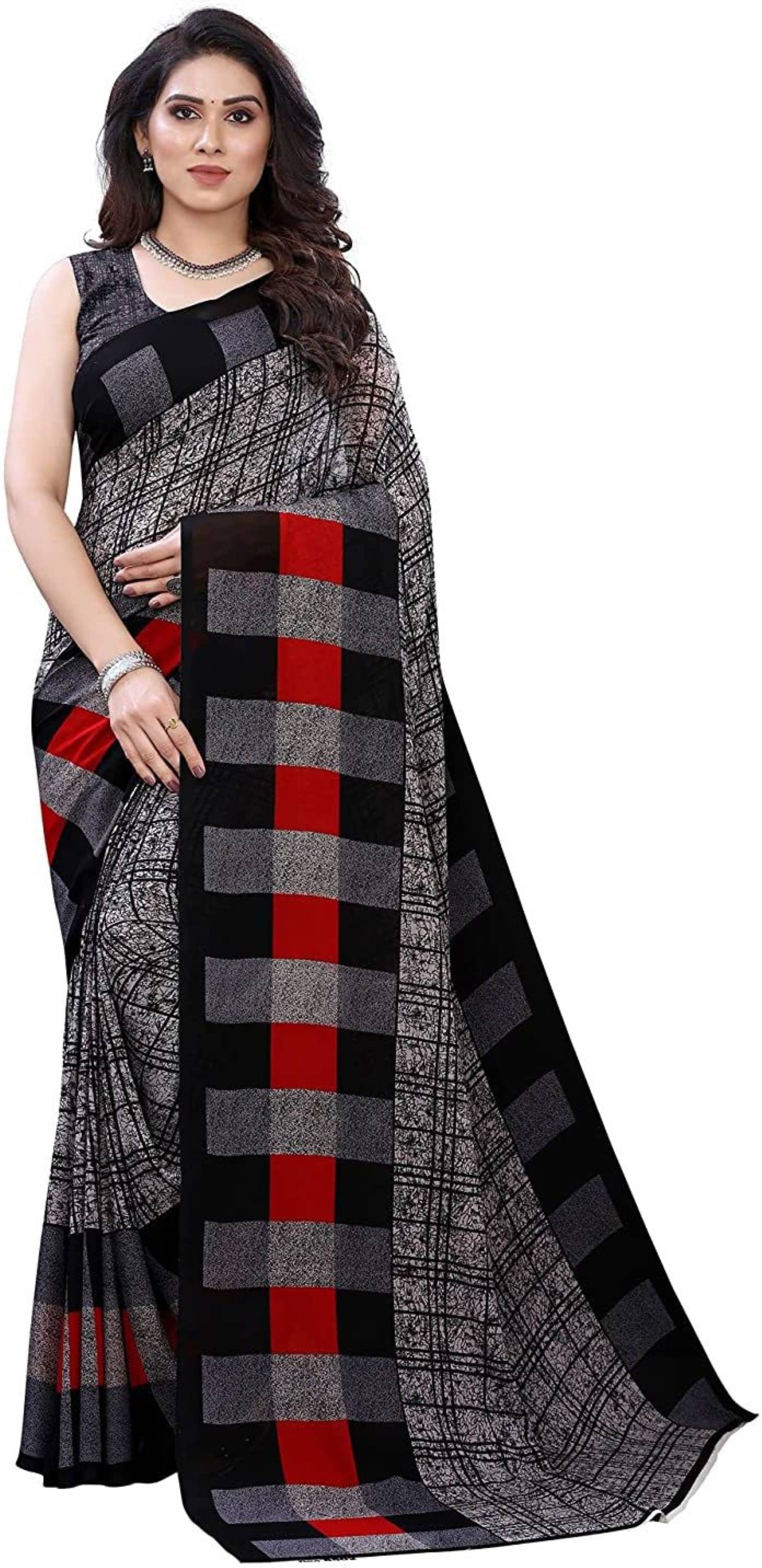 Nandini Creation Georgette Solid Saree With Unstitched Blouse Piece ( Multicolor ) Nandini Creation Georgette Solid Saree With Unstitched Blouse Piece ( Multicolor )