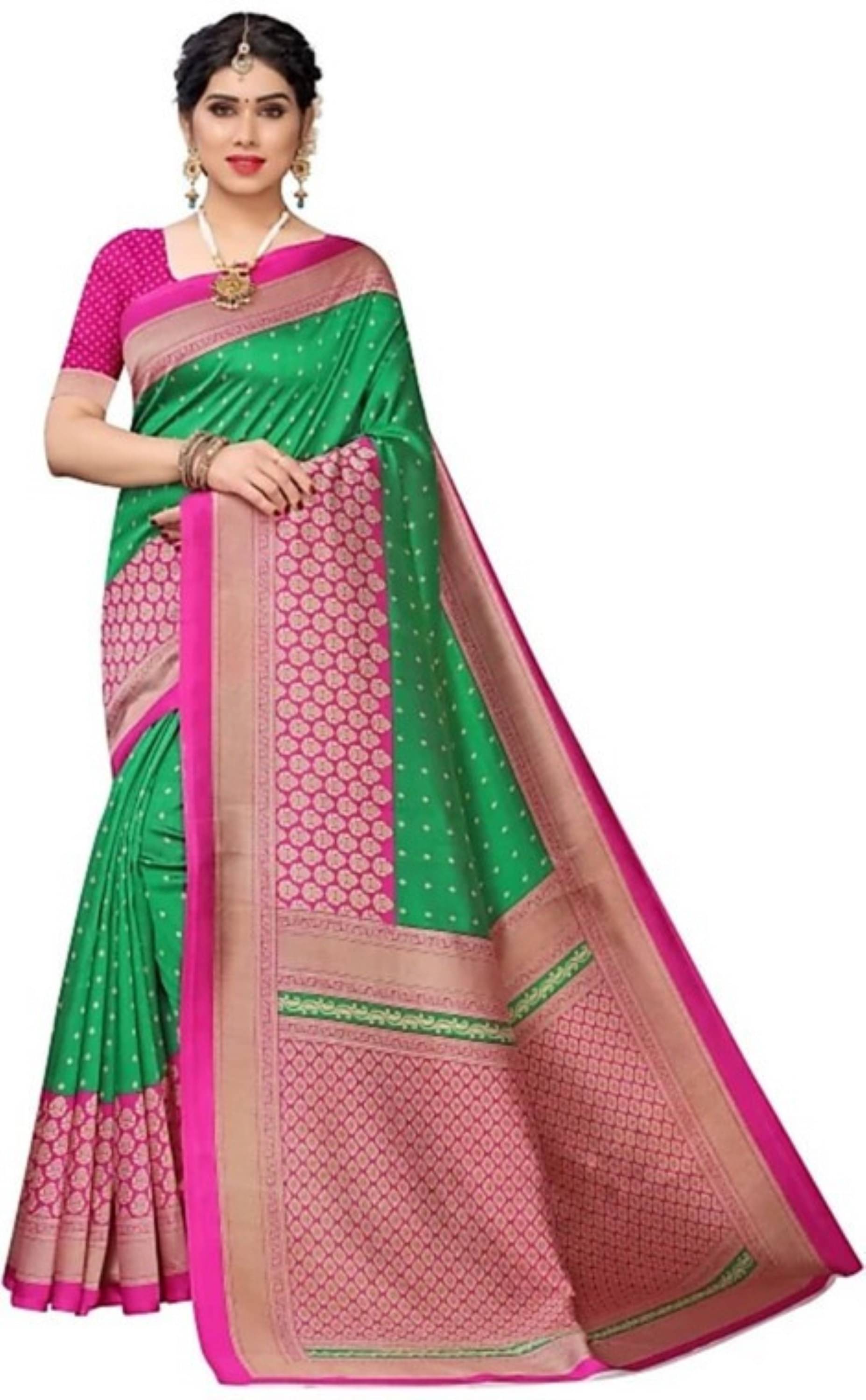    			Nandini Creation Silk Blend Printed Saree With Unstitched Blouse Piece ( Multicolor )