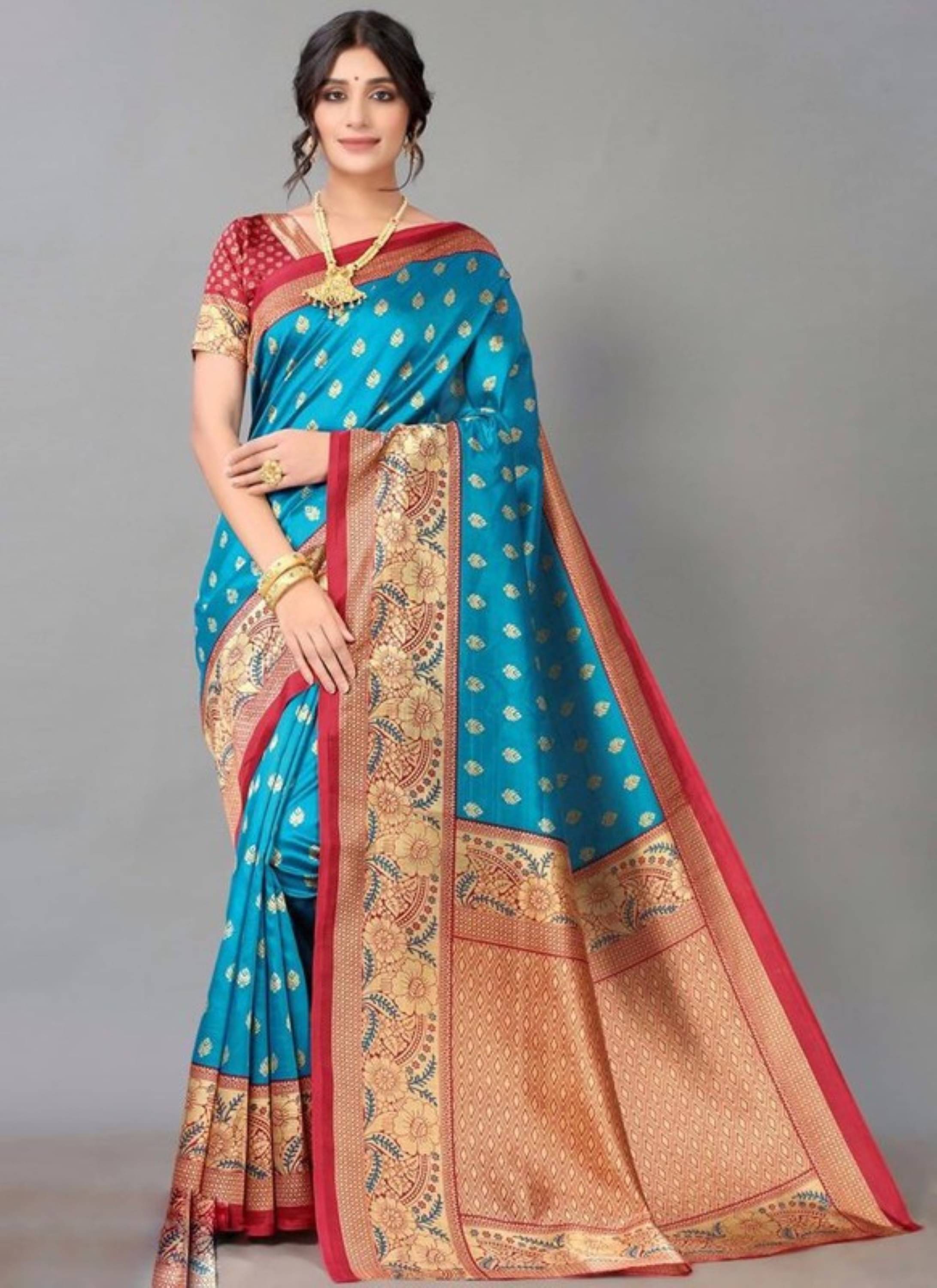     			Nandini Creation Silk Blend Printed Saree With Unstitched Blouse Piece ( Multicolor )