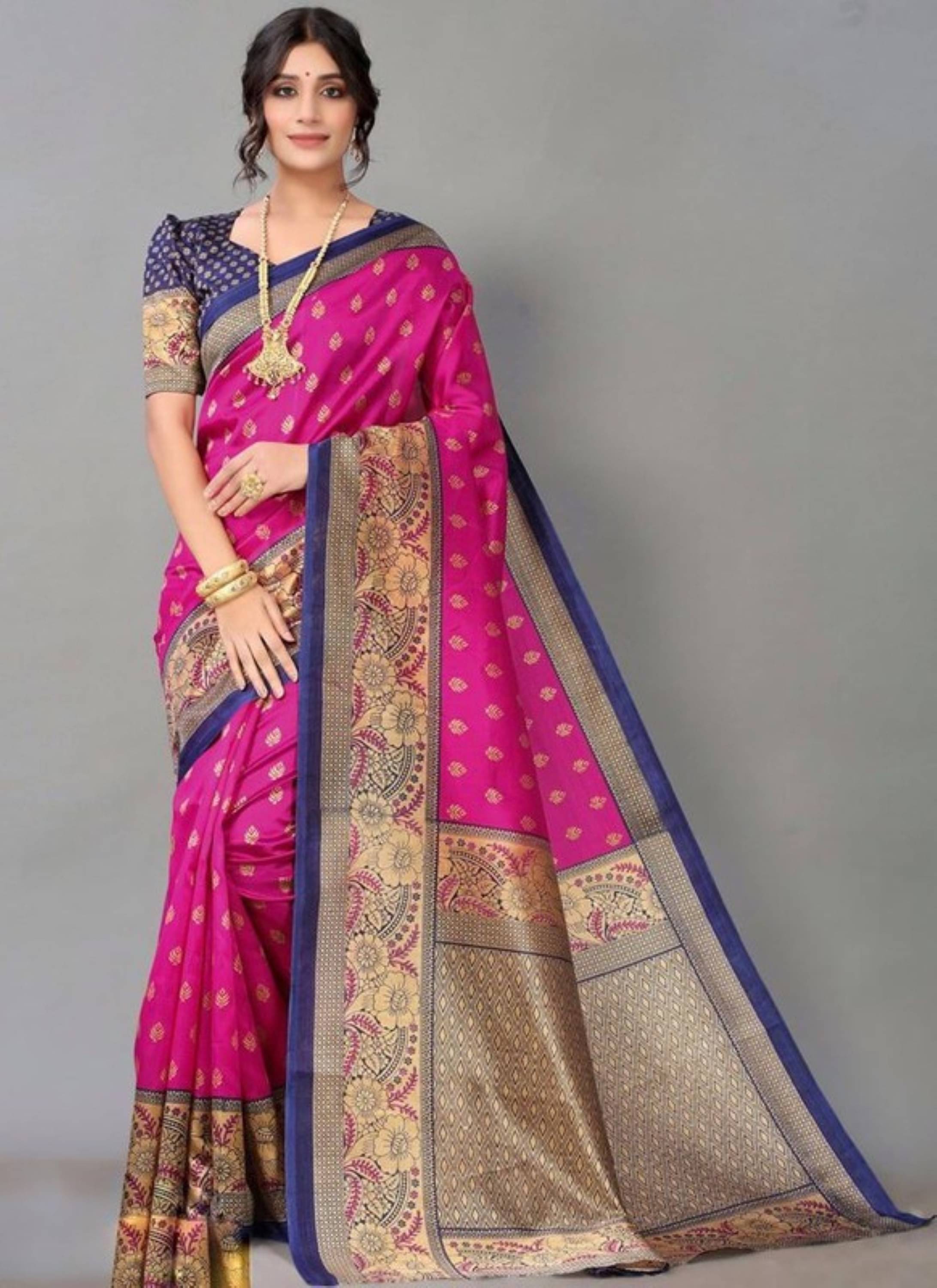     			Nandini Creation Silk Blend Printed Saree With Unstitched Blouse Piece ( Multicolor )