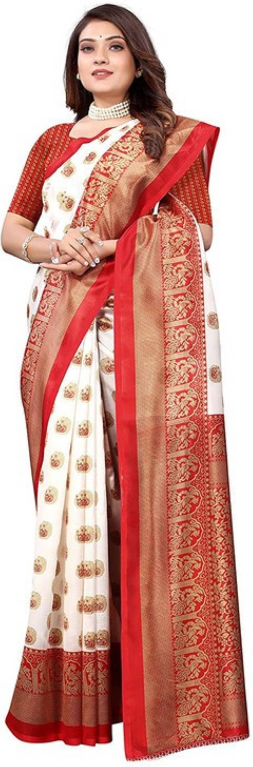     			Nandini Creation Silk Blend Printed Saree With Unstitched Blouse Piece ( Multicolor )