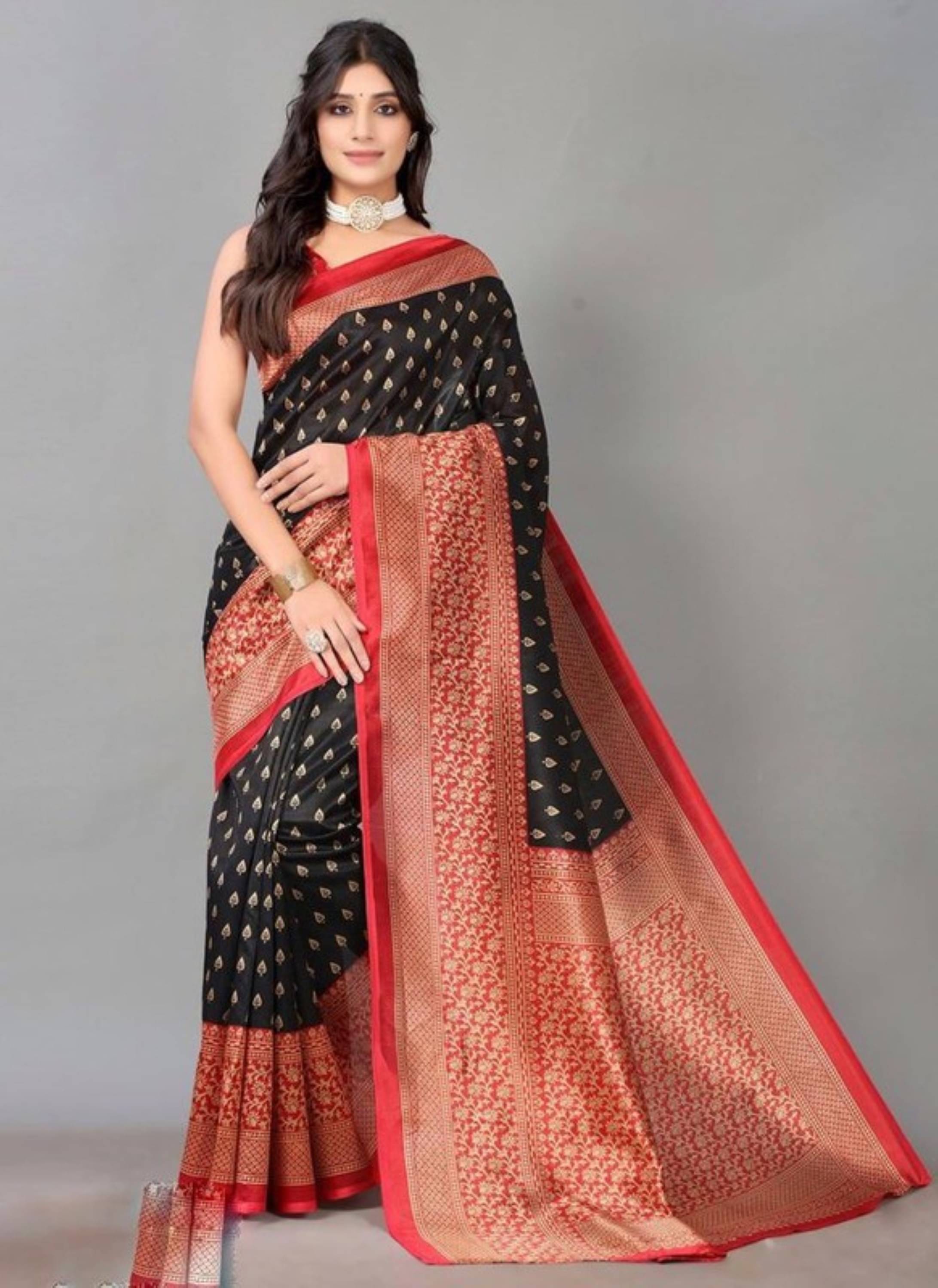 Nandini Creation Silk Blend Printed Saree With Unstitched Blouse Piece ( Multicolor ) Nandini Creation Silk Blend Printed Saree With Unstitched Blouse Piece ( Multicolor )