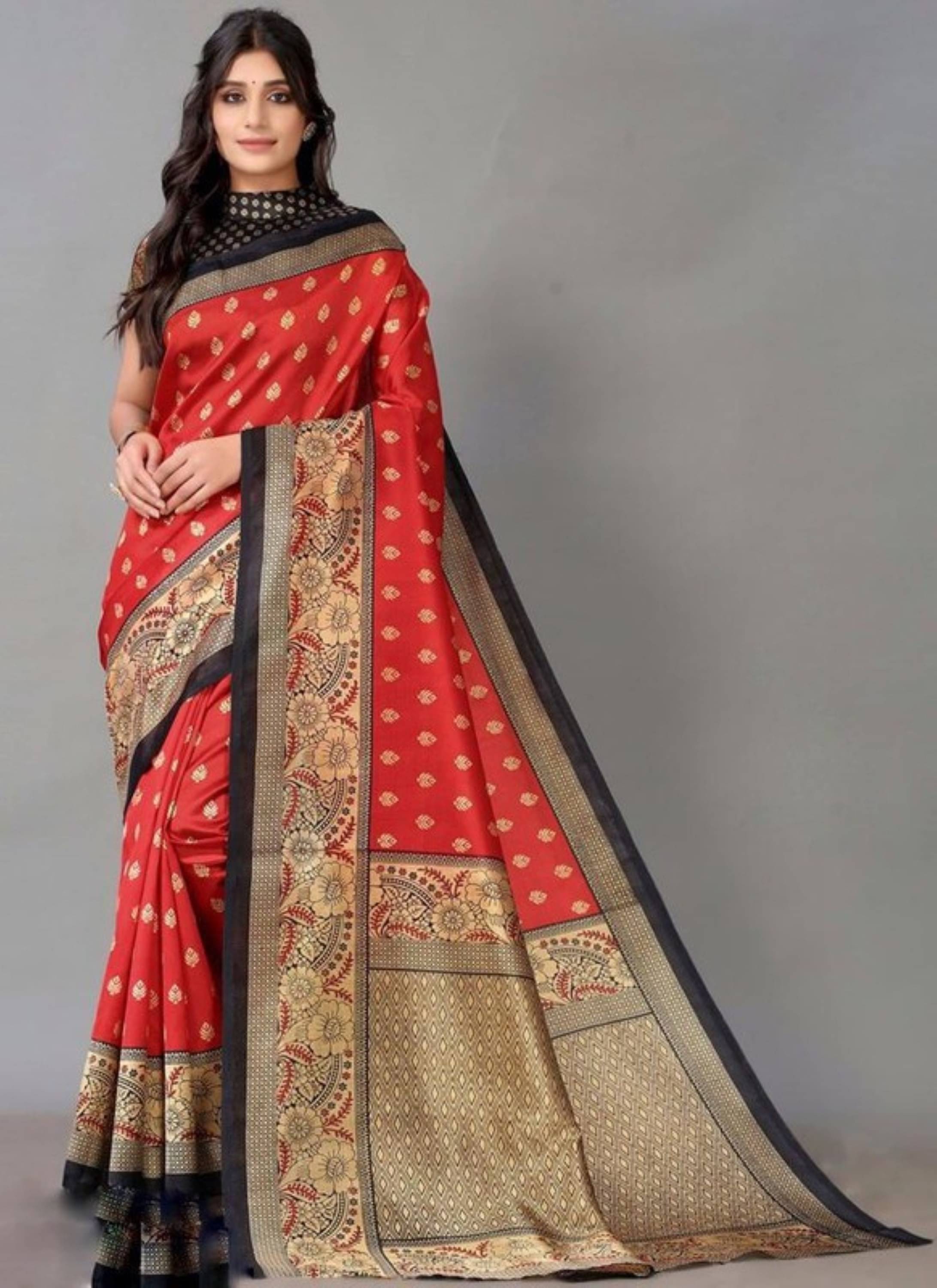 Nandini Creation Silk Blend Printed Saree With Unstitched Blouse Piece ( Multicolor ) Nandini Creation Silk Blend Printed Saree With Unstitched Blouse Piece ( Multicolor )