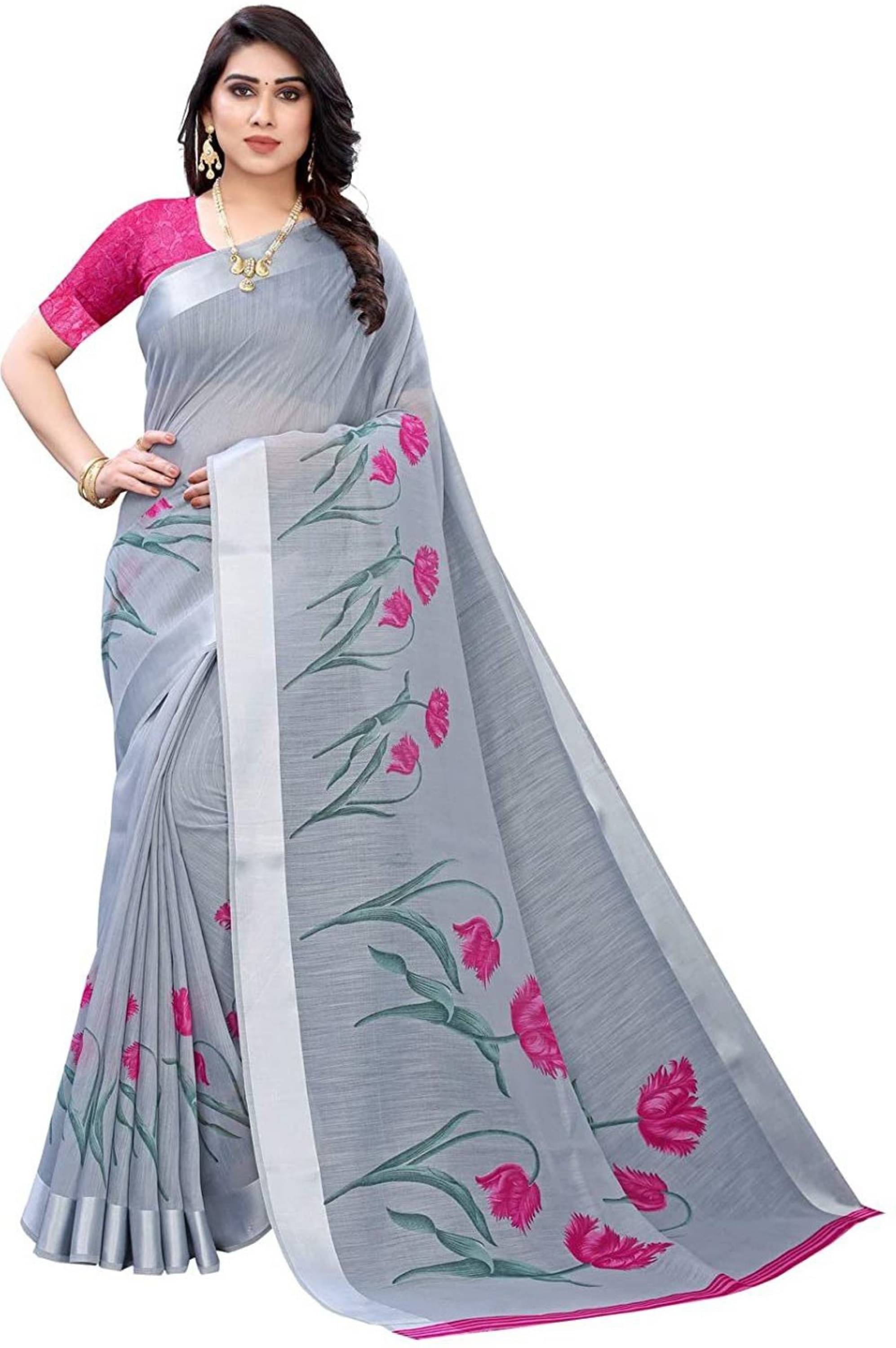 Nandini Creation Silk Blend Solid Saree With Unstitched Blouse Piece ( Grey ) Nandini Creation Silk Blend Solid Saree With Unstitched Blouse Piece ( Grey )