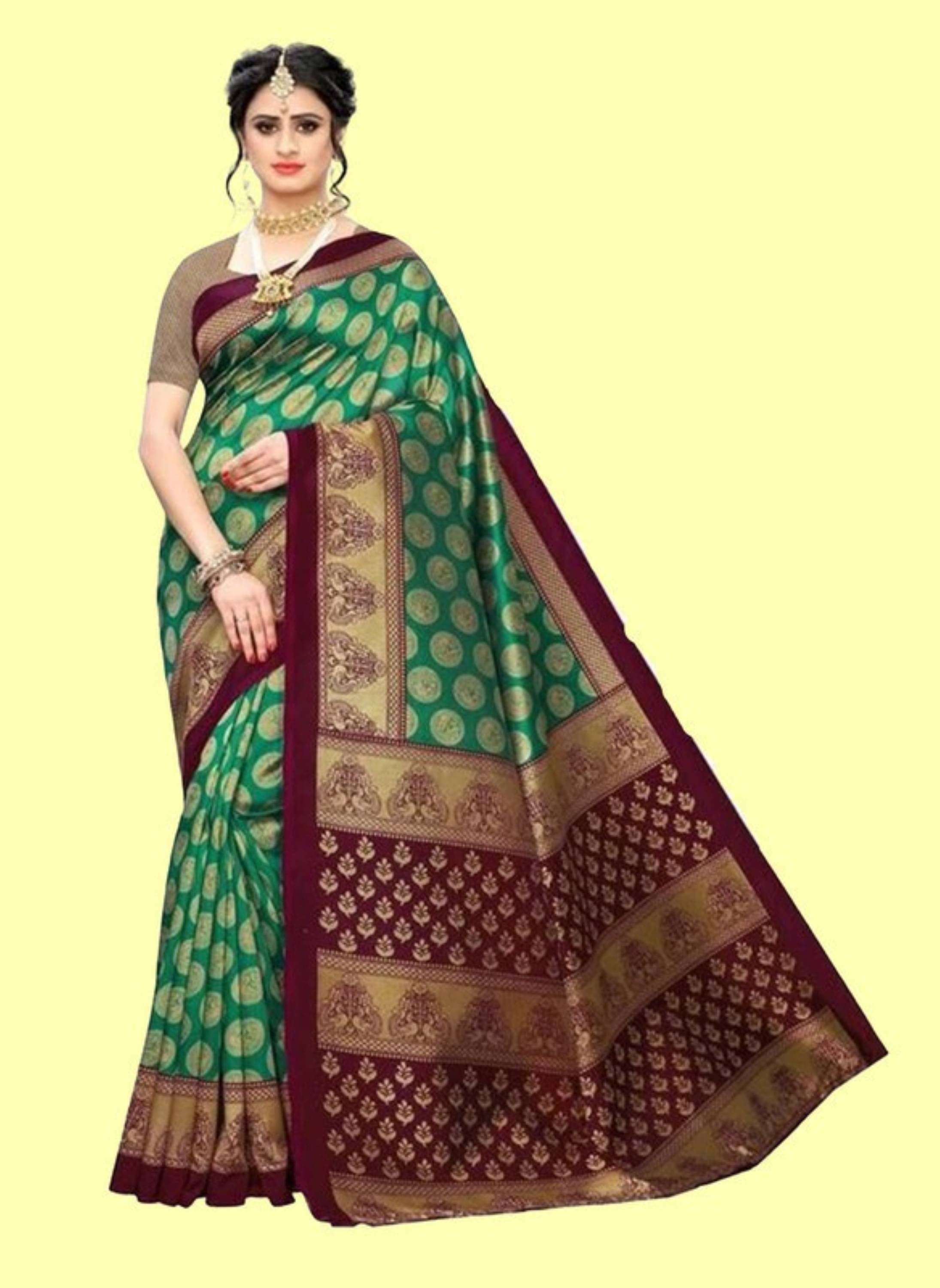 Nandini Creation Silk Blend Solid Saree With Unstitched Blouse Piece ( Multicolor ) Nandini Creation Silk Blend Solid Saree With Unstitched Blouse Piece ( Multicolor )