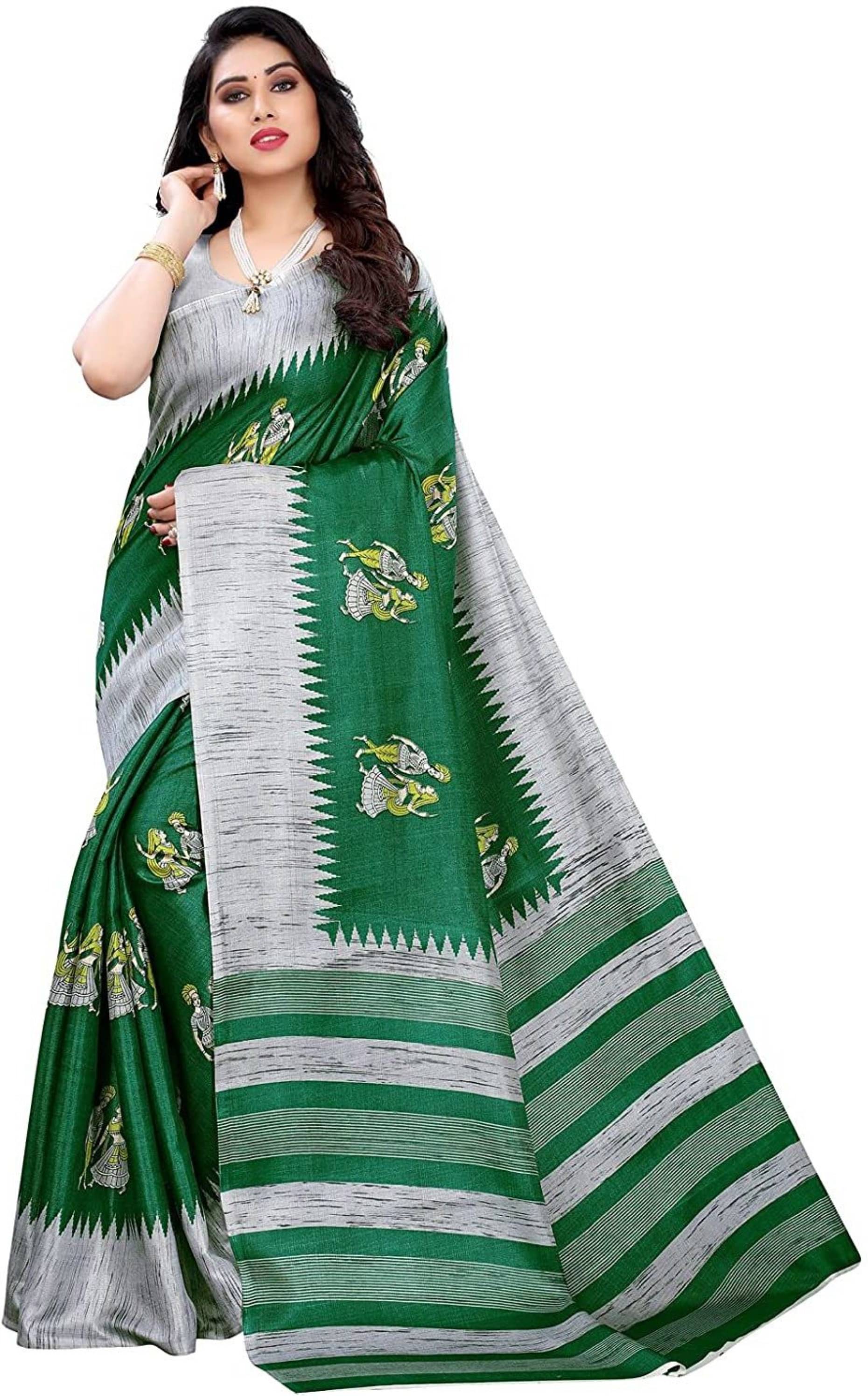 Nandini Creation Silk Printed Saree With Unstitched Blouse Piece ( Multicolor ) Nandini Creation Silk Printed Saree With Unstitched Blouse Piece ( Multicolor )