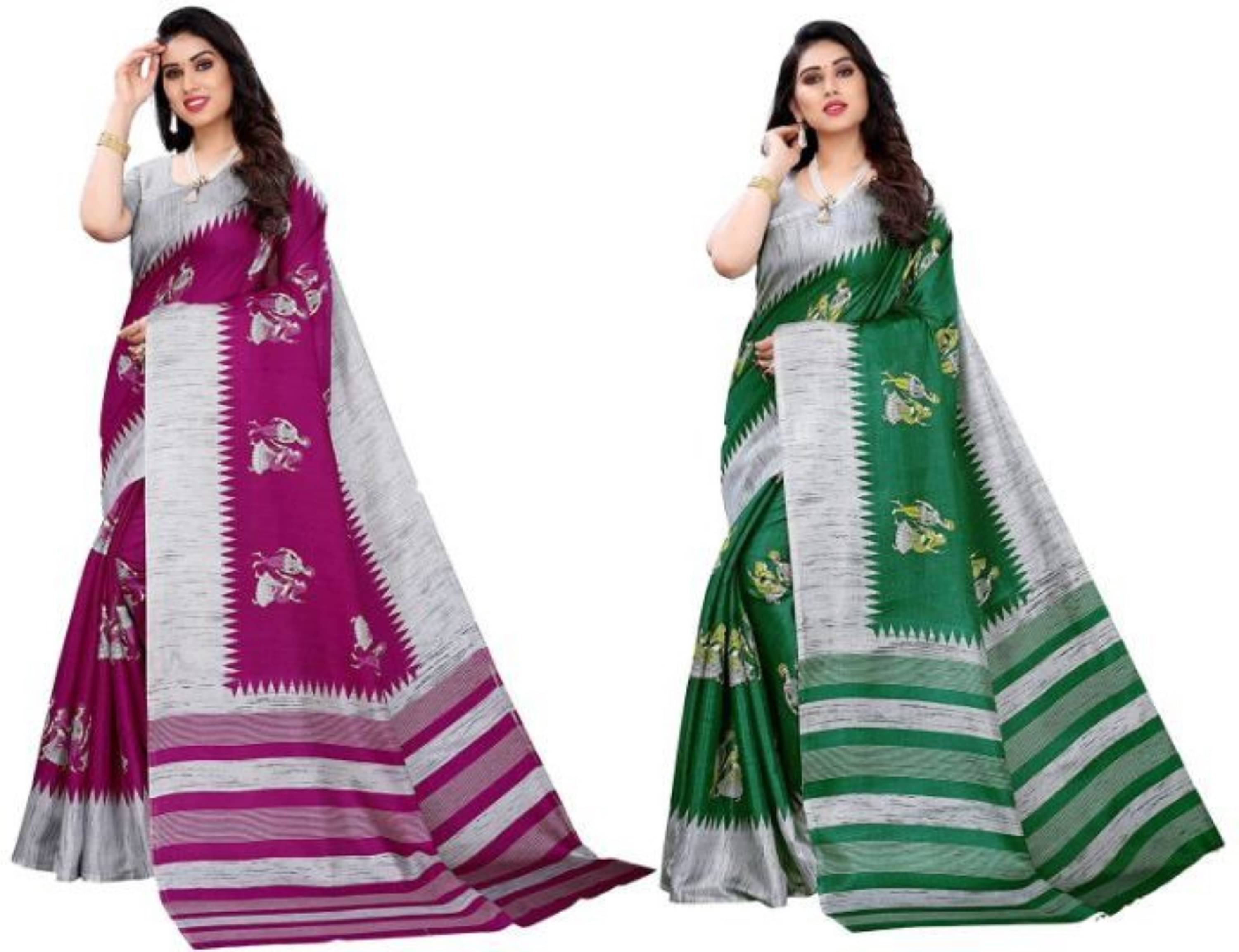 Nandini Creation Silk Solid Saree With Unstitched Blouse Piece ( Multicolor ) Nandini Creation Silk Solid Saree With Unstitched Blouse Piece ( Multicolor )