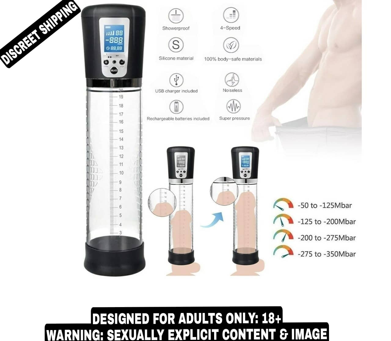 PREMIUM QUALITY LCD DISPLAY AUTOMATIC ELECTRONIC PENIS ENLARGEMENT PUMP BY KAMAHOUSE
