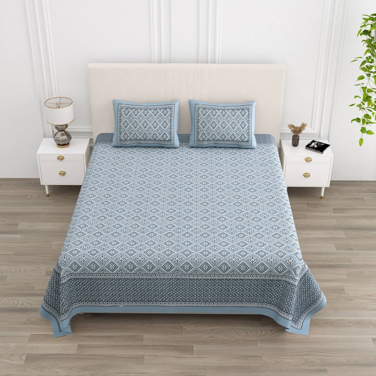     			Shubastik Cotton 1 Double Queen Bedsheet with 2 Pillow Covers ( Grey )