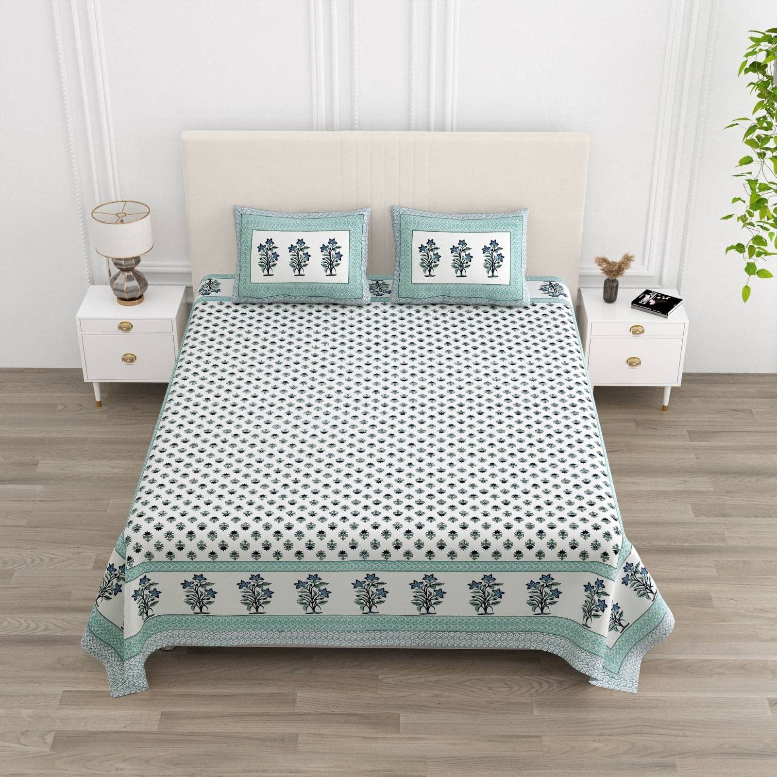 Shubastik Cotton 1 Double Queen Bedsheet with 2 Pillow Covers ( Light Green ) Shubastik Cotton 1 Double Queen Bedsheet with 2 Pillow Covers ( Light Green )